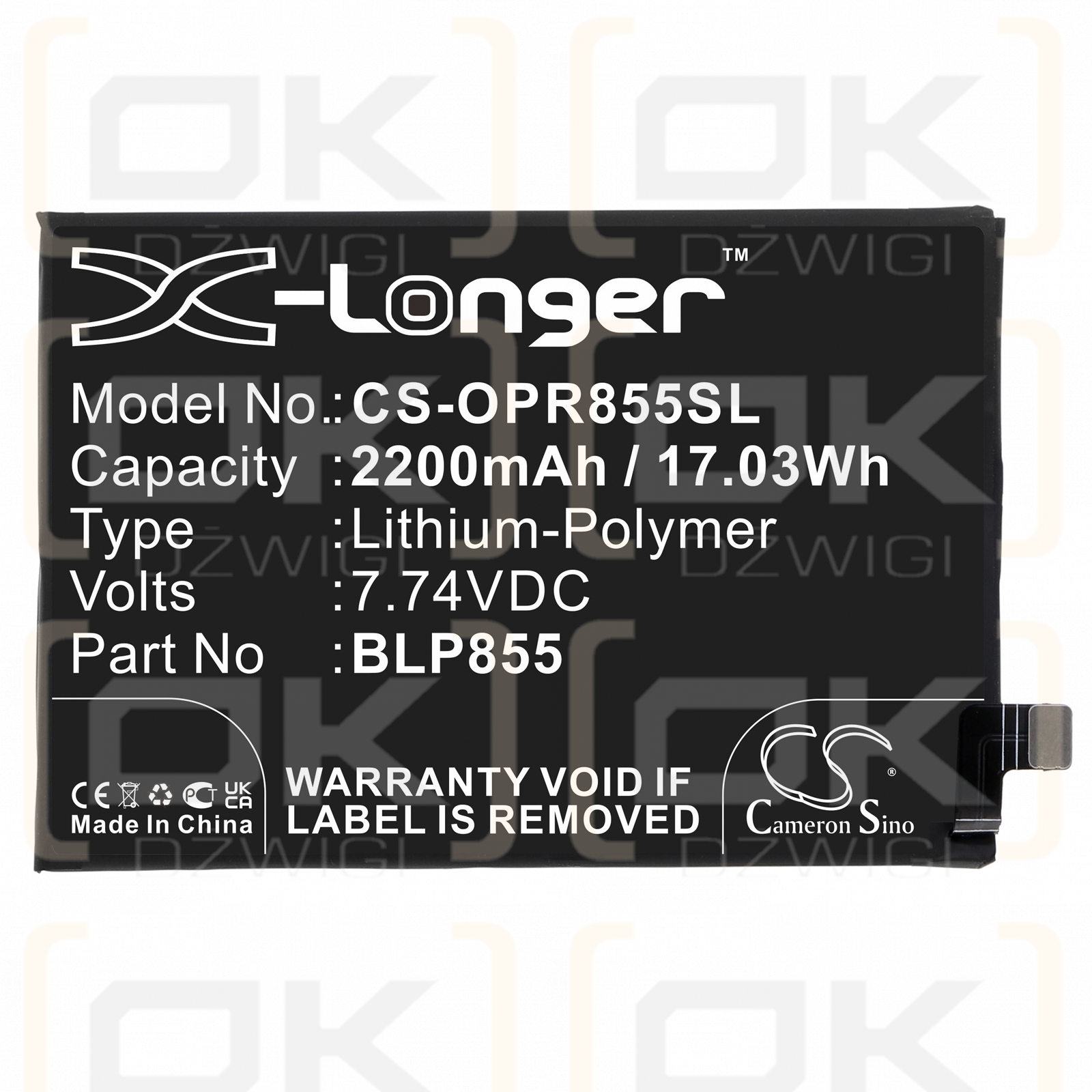 OPPO PEPM00 / BLP855 2200 mAh Li-Polymer 7,74 V (Cameron Sino)