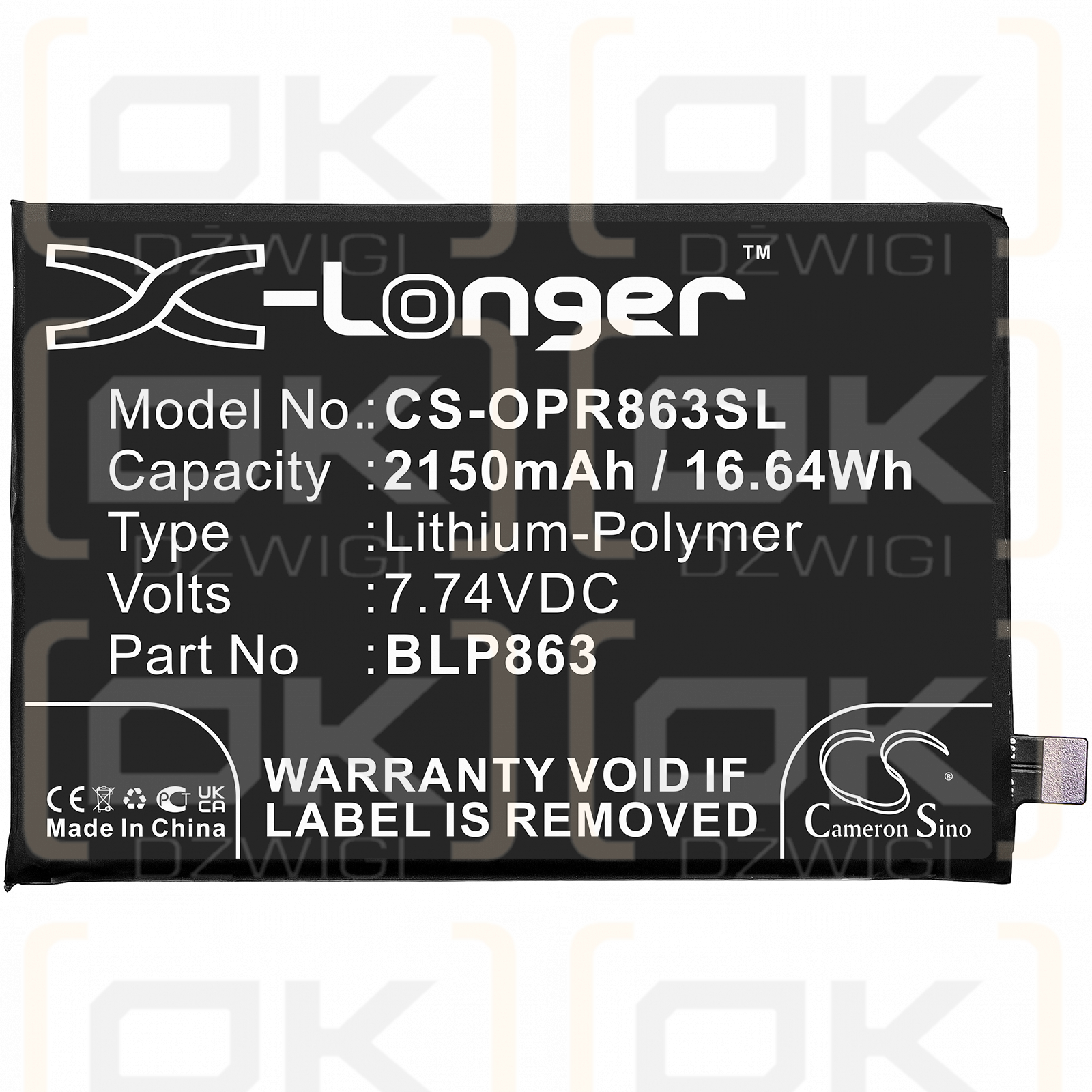 OPPO CPH2235 / BLP863 2150mAh Li-Polímero 7.74V (Cameron Sino)