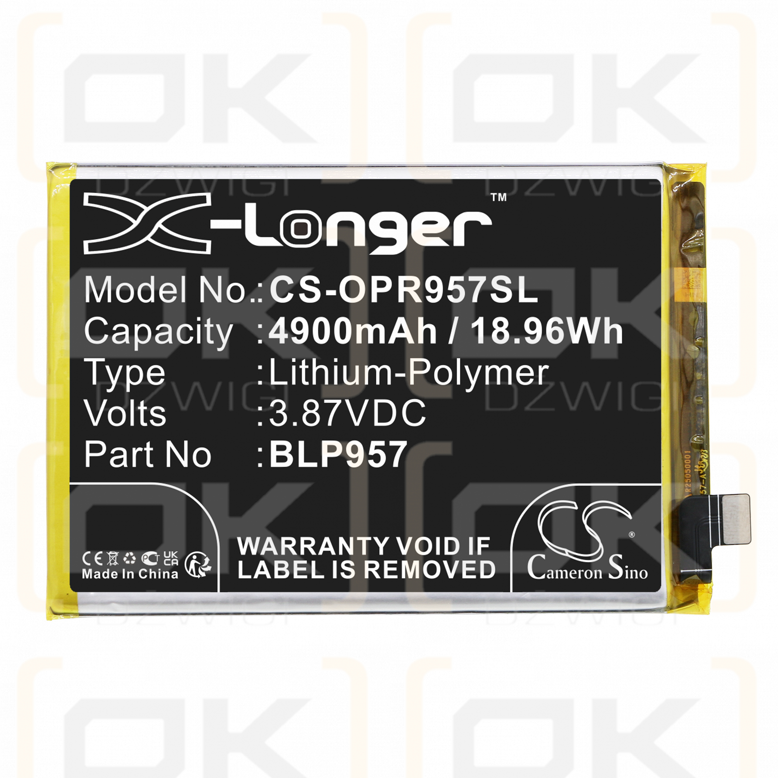 OPPO RMX3630 / BLP957 4900 mAh Li-Polymer 3,87 V (Cameron Sino)