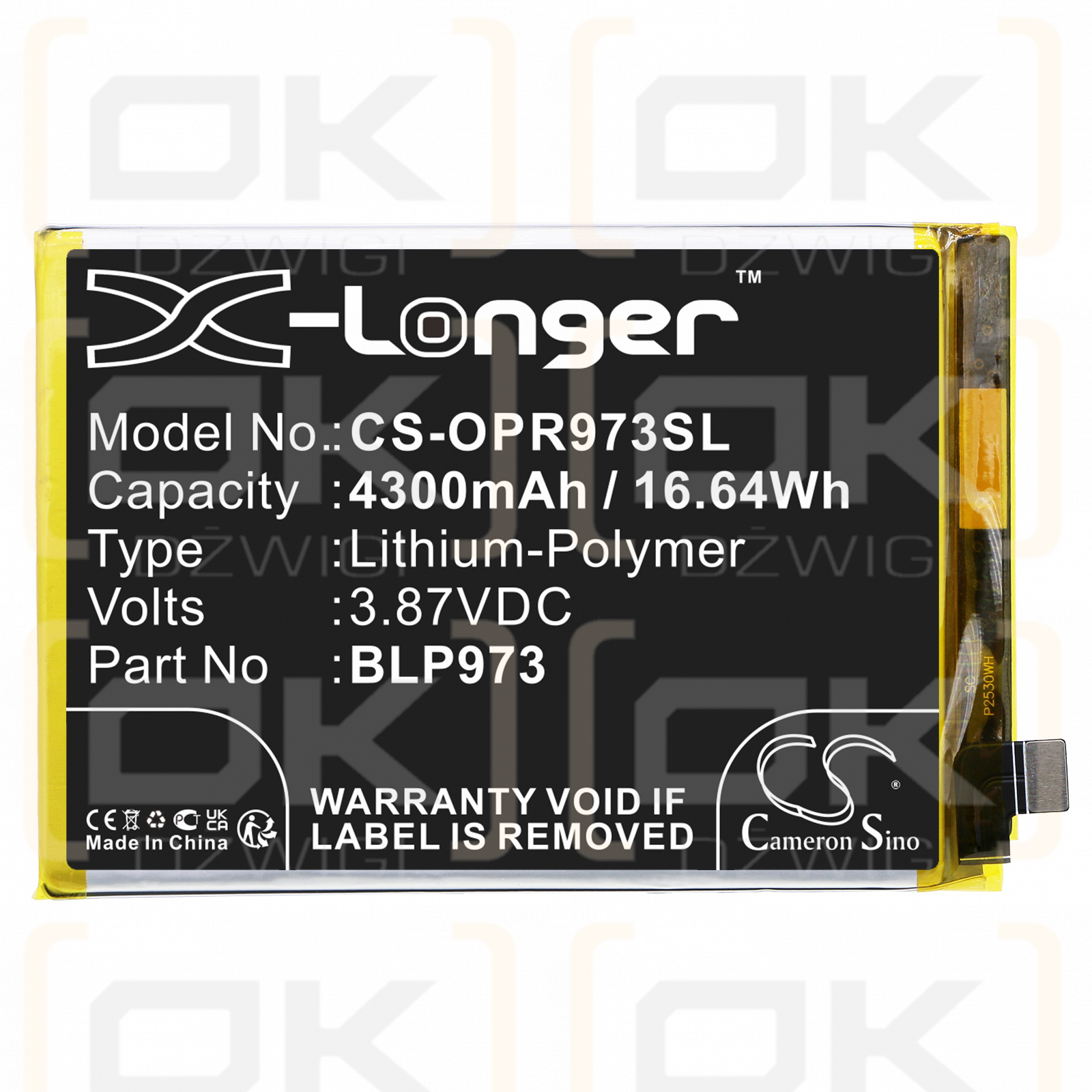 OPPO PGX110 / BLP973 4300 mAh Li-Polymer 3,87 V (Cameron Sino)