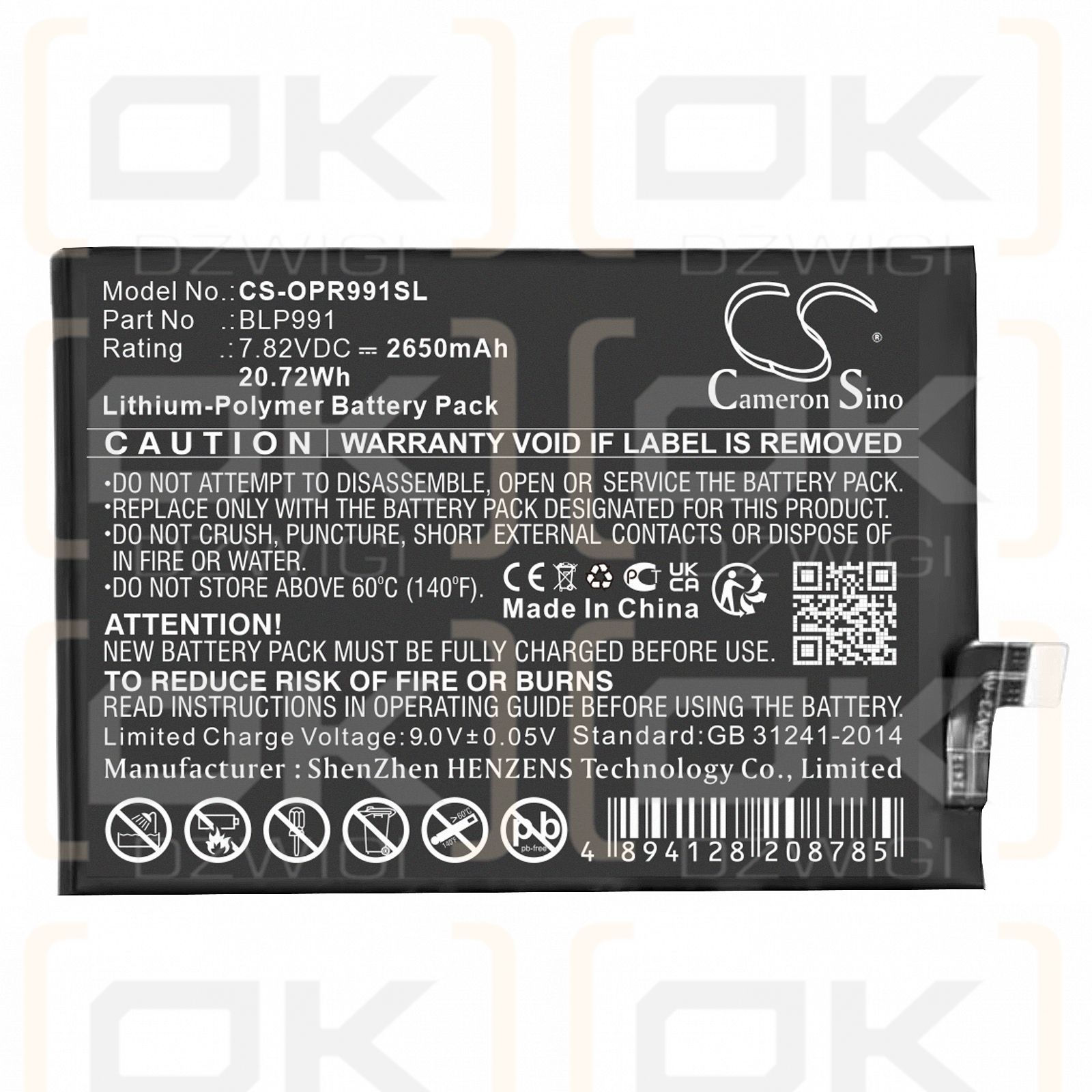 Realme GT Neo 5SE / BLP991 2650 mAh Li-Polymer 7,82 V (Cameron Sino)