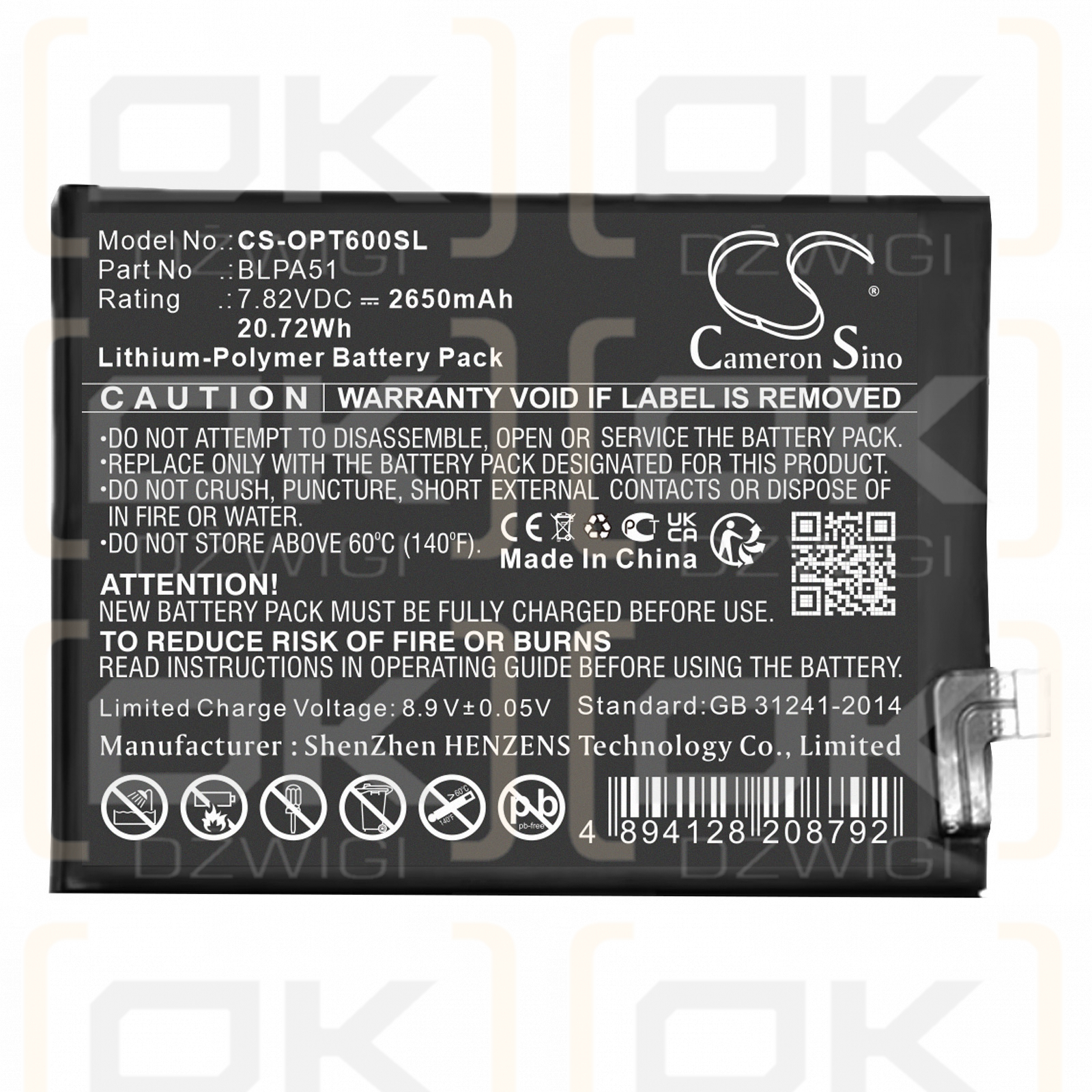 Realme GT 6T / BLPA51 2650 mAh Li-Polymer 7,82 V (Cameron Sino)