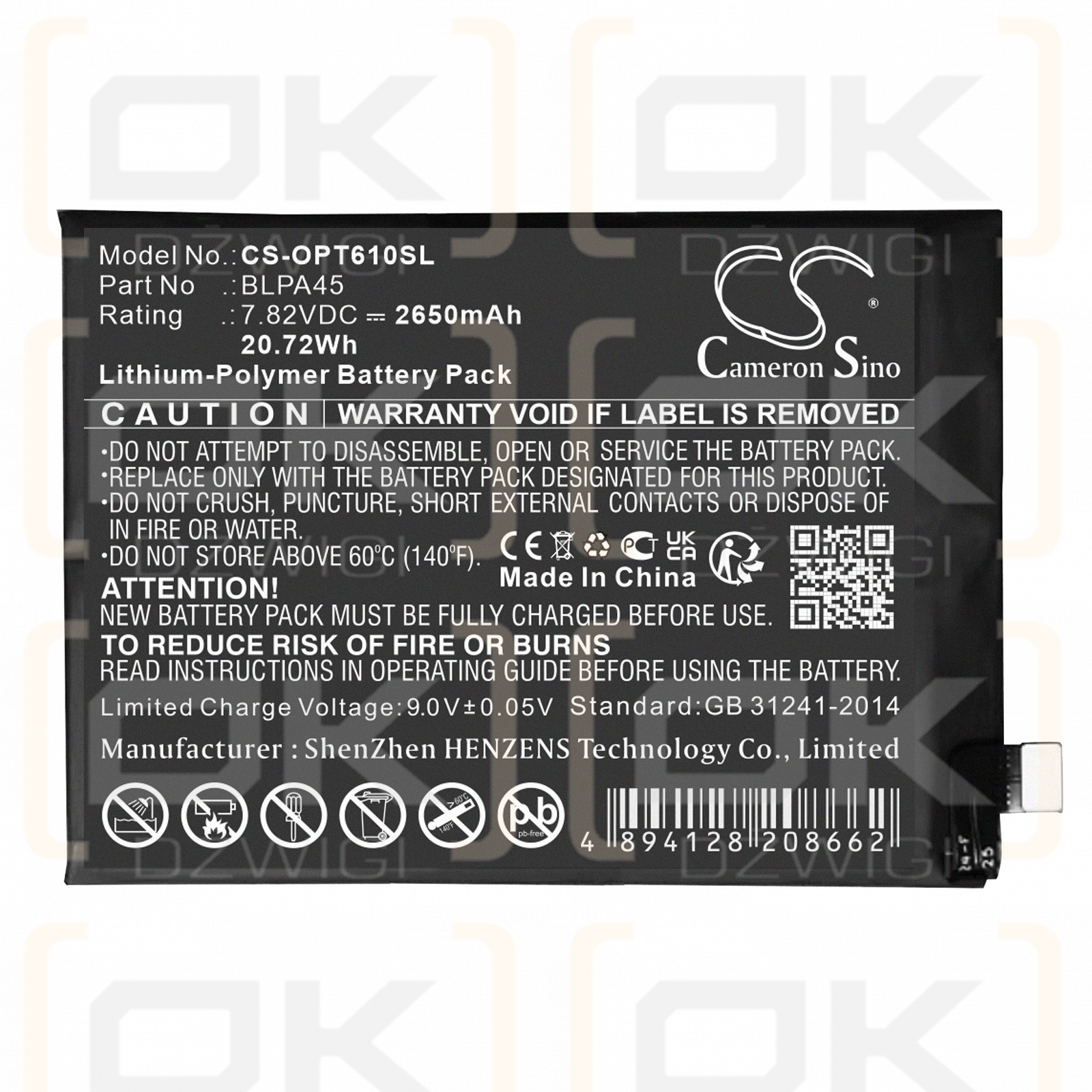 Realme GT Neo6 SE / BLPA45 2650 mAh Li-Polymer 7,82 V (Cameron Sino)