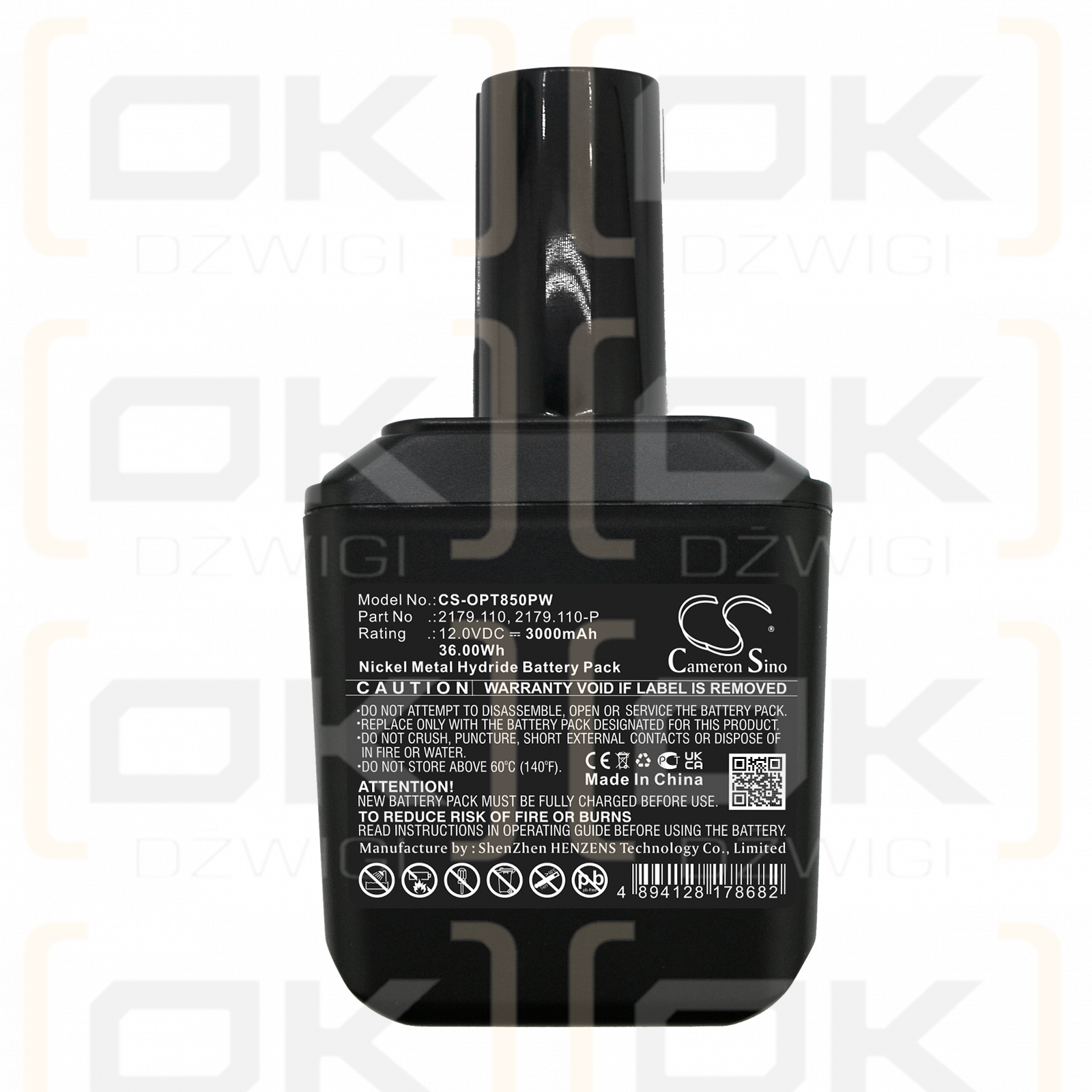 Batería de repuesto para Orgapack STB-60 / 2179.110 3000 mAh Ni-MH 12 V (Cameron Sino)