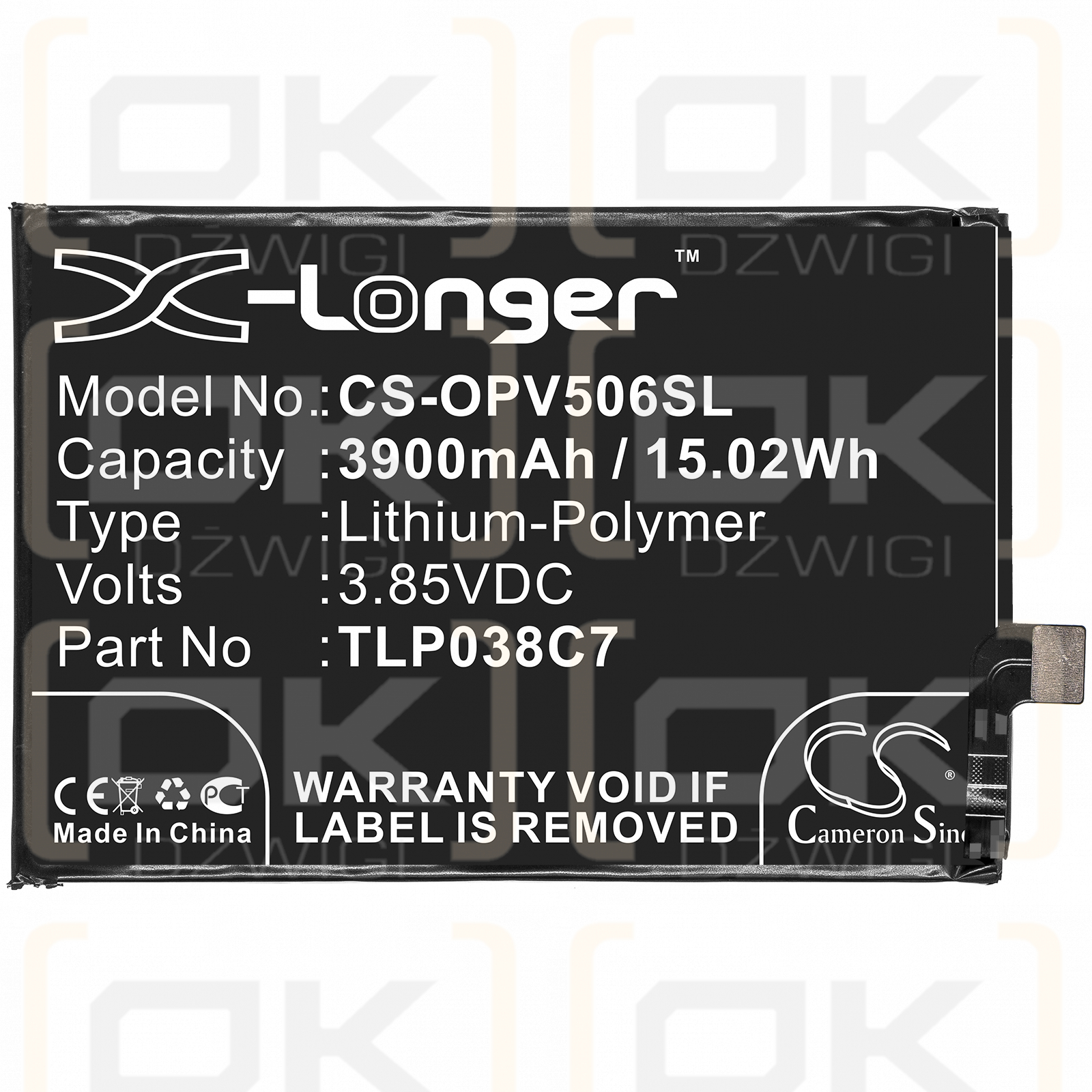 Alcatel OT-5060A / TLP038C7 3900 mAh Li-Polymer 3,85 V (Cameron Sino)