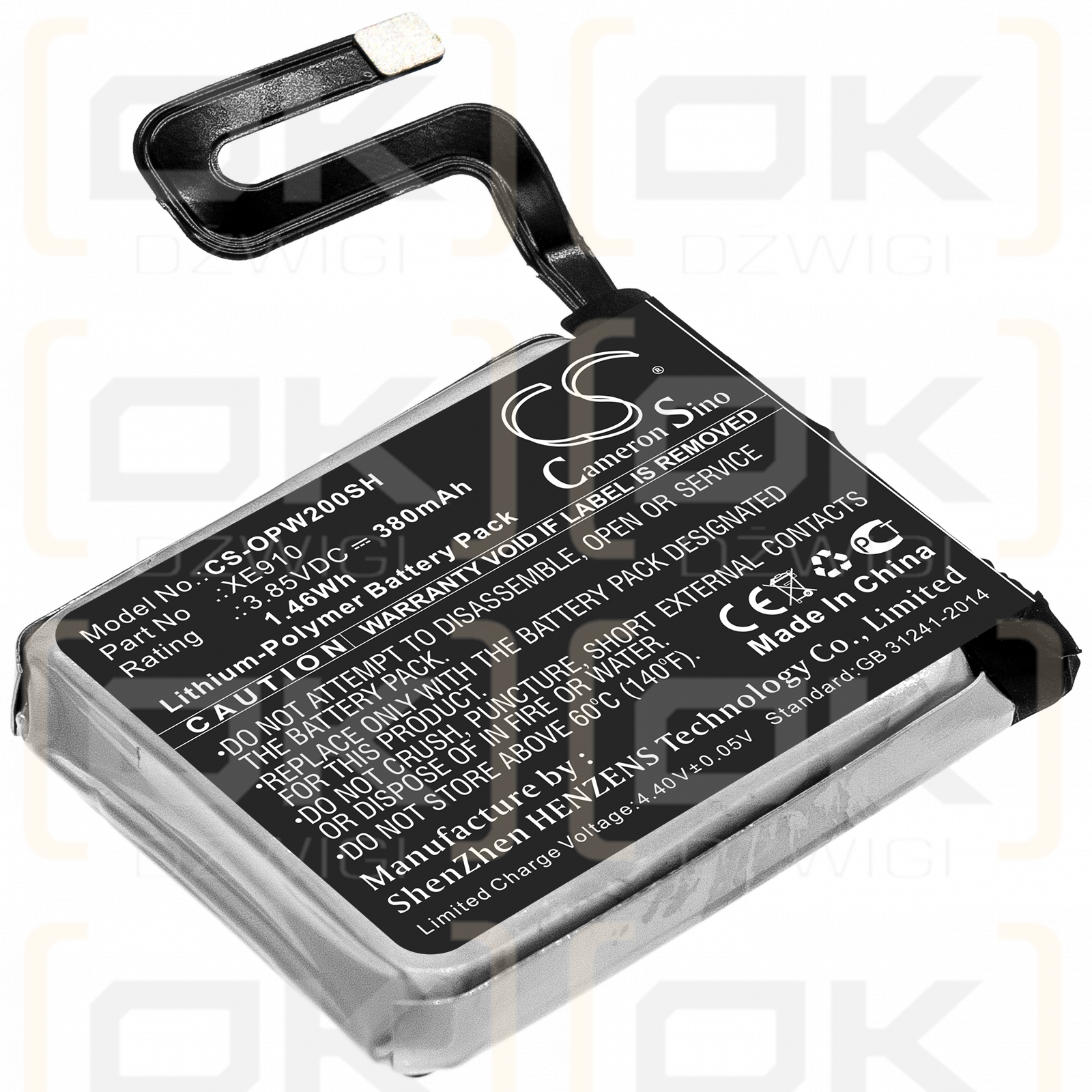 Reloj OPPO 46 mm / XE910 380 mAh Li-polímero 3,85 V (Cameron Sino)