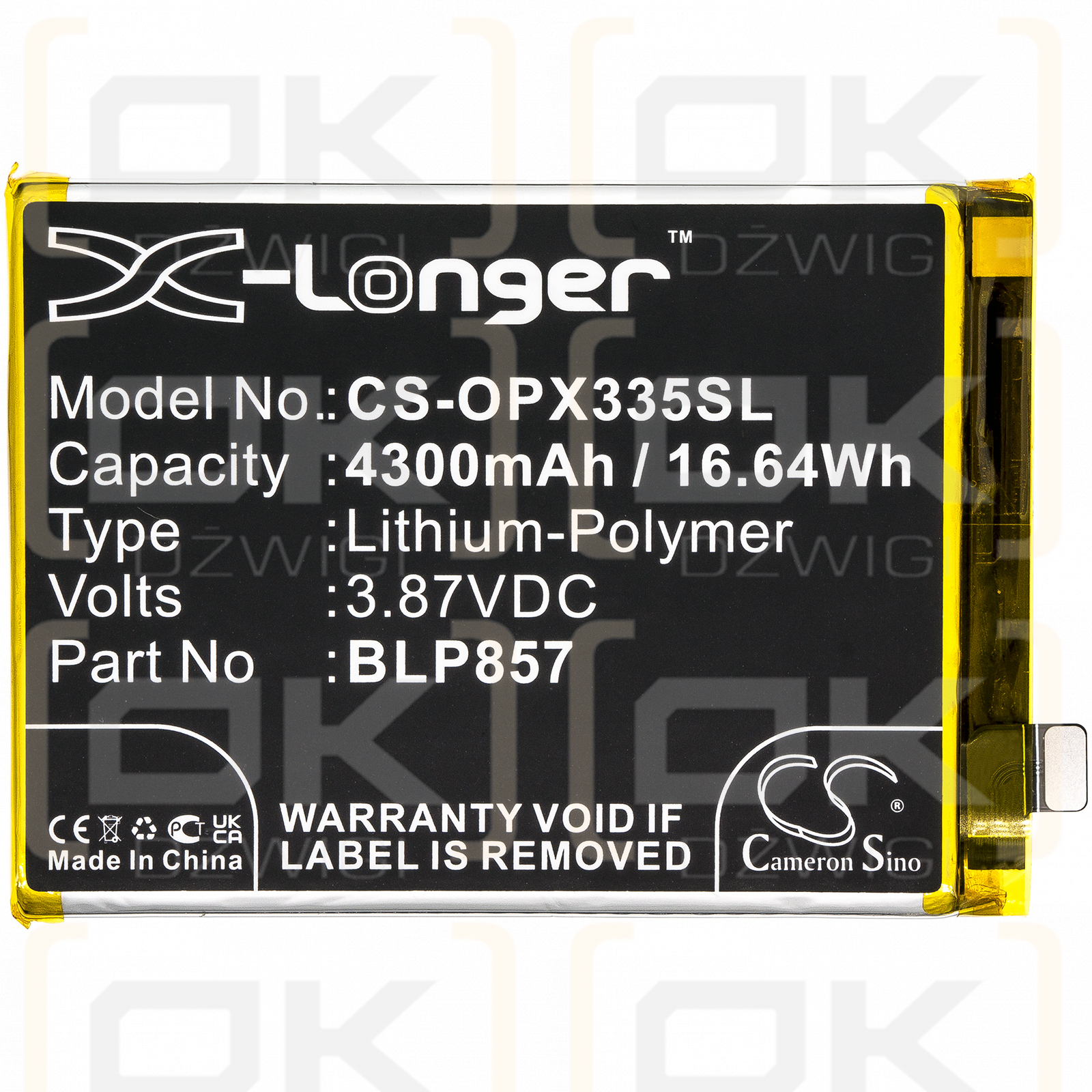 OPPO RMX3031 / BLP857 4300 mAh Li-Polymer 3,87 V (Cameron Sino)