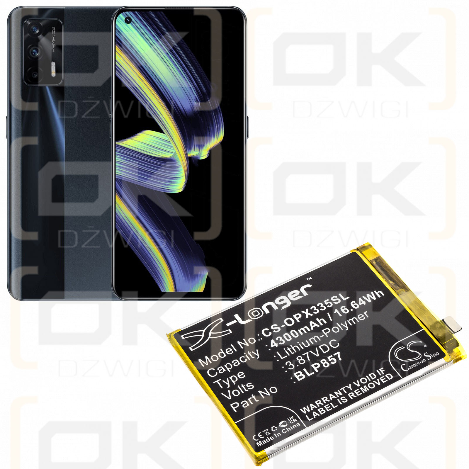 OPPO RMX3031 / BLP857 4300 mAh Li-Polymer 3,87 V (Cameron Sino)