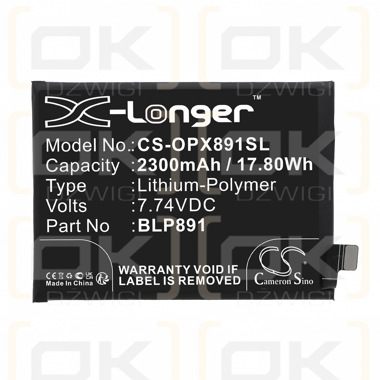 OPPO PFFM10 / BLP891 2300 mAh Li-Polymer 7,74 V (Cameron Sino)