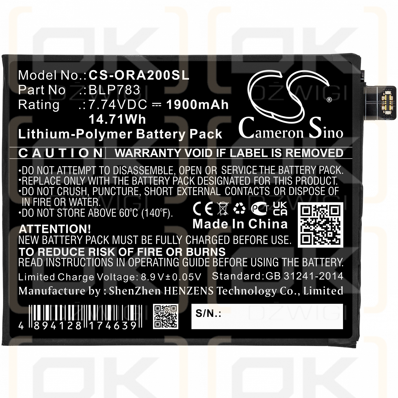 OPPO PDHM00 / BLP783 1900 mAh Li-Polymer 7,74 V (Cameron Sino)