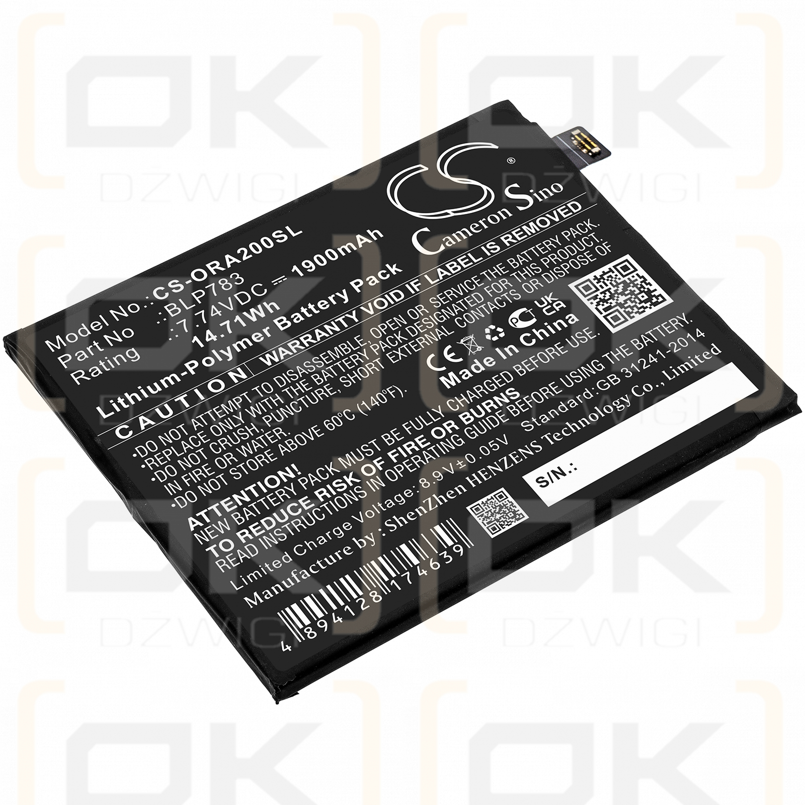 OPPO PDHM00 / BLP783 1900 mAh Li-Polymer 7,74 V (Cameron Sino)