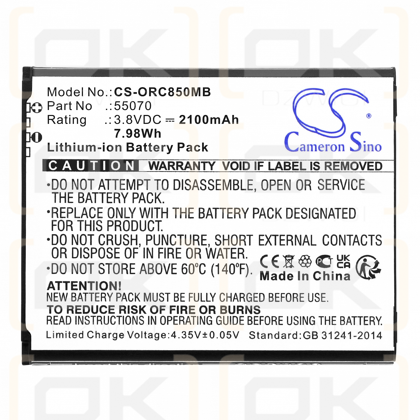 Oricom Secure SC850 / 55070 2100 mAh Li-Ion 3,8 V (Cameron Sino)