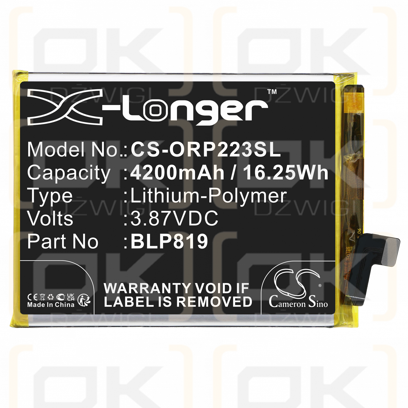 OPPO Reno5 4G / BLP819 4200 mAh Li-Polymer 3,87 V (Cameron Sino)