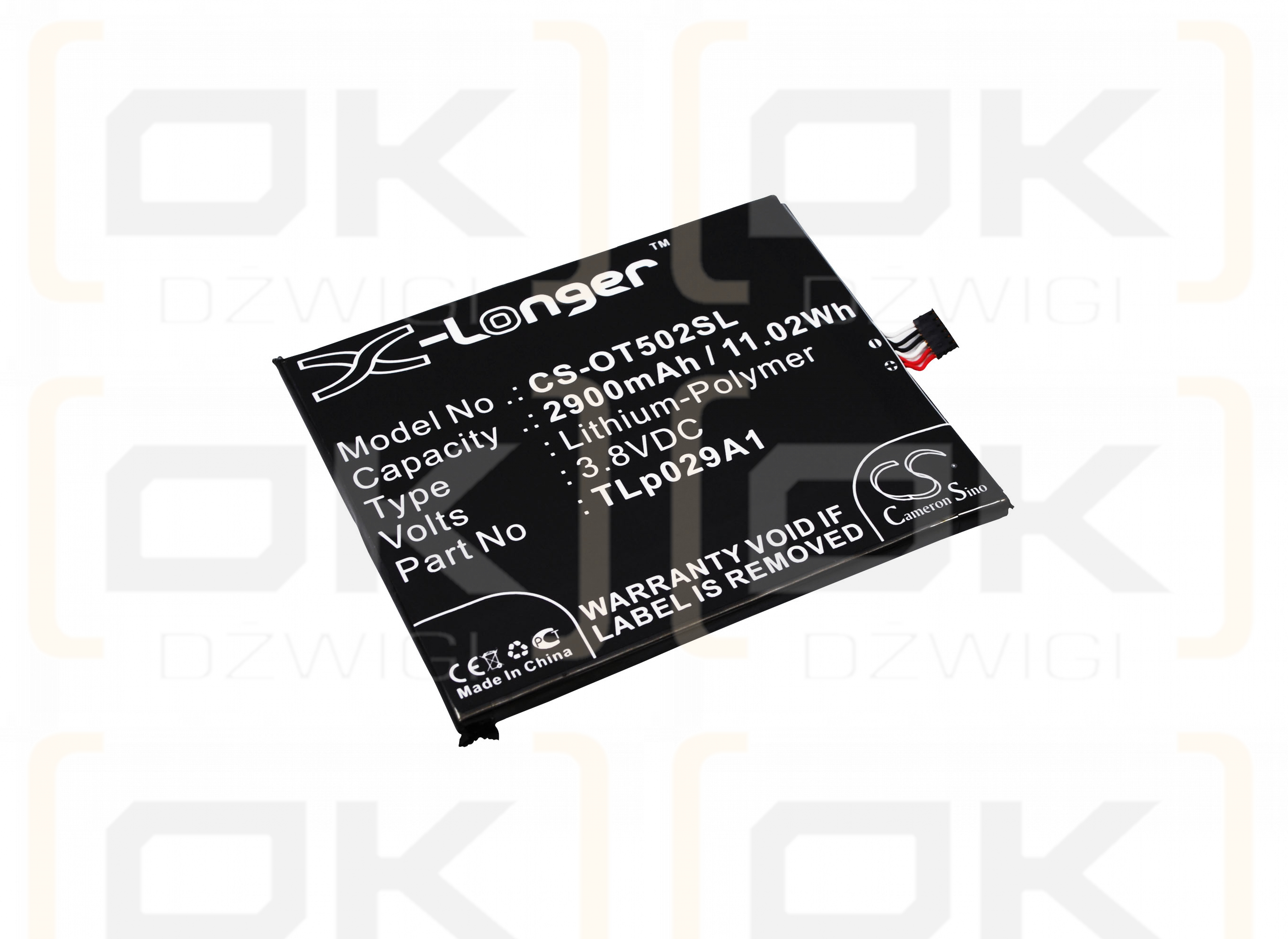 Alcatel OT-5025D / TLp029A1 2900 mAh Li-Polymer 3.8 V (Cameron Sino)