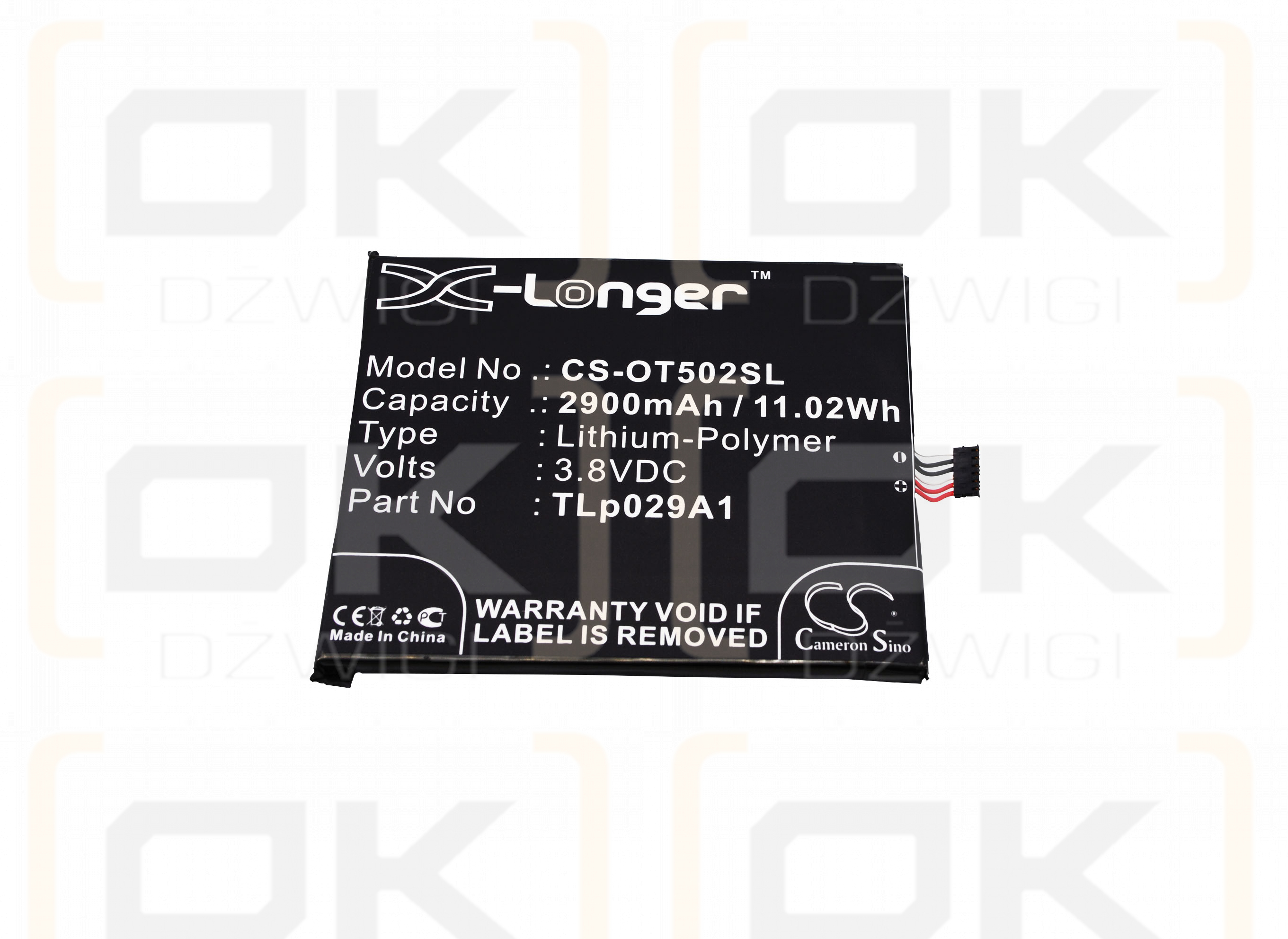 Alcatel OT-5025D / TLp029A1 2900 mAh Li-Polymer 3.8 V (Cameron Sino)
