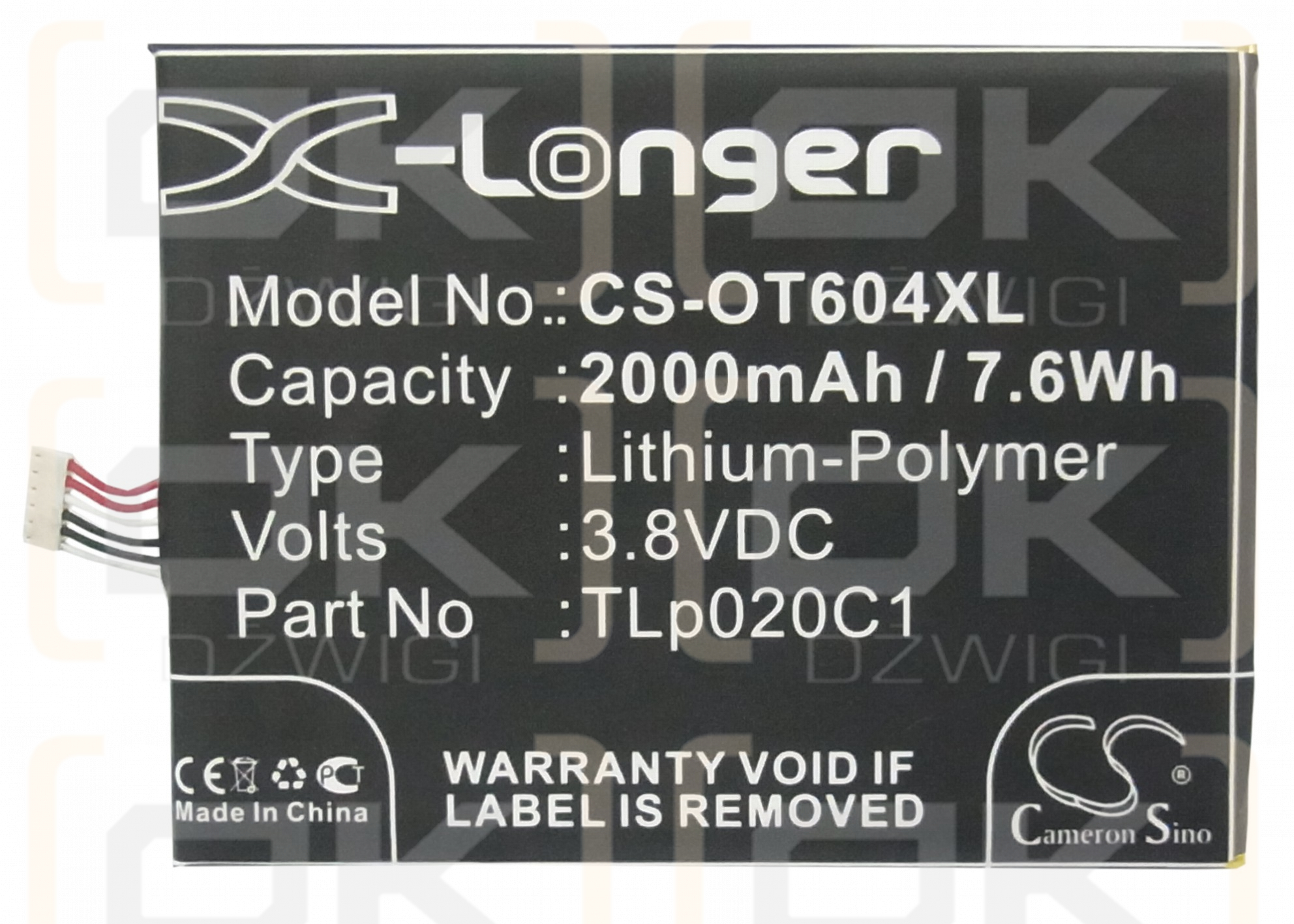 Alcatel OT-7053D / TLp020C1 2000 mAh Li-Polymer 3,8 V (Cameron Sino)