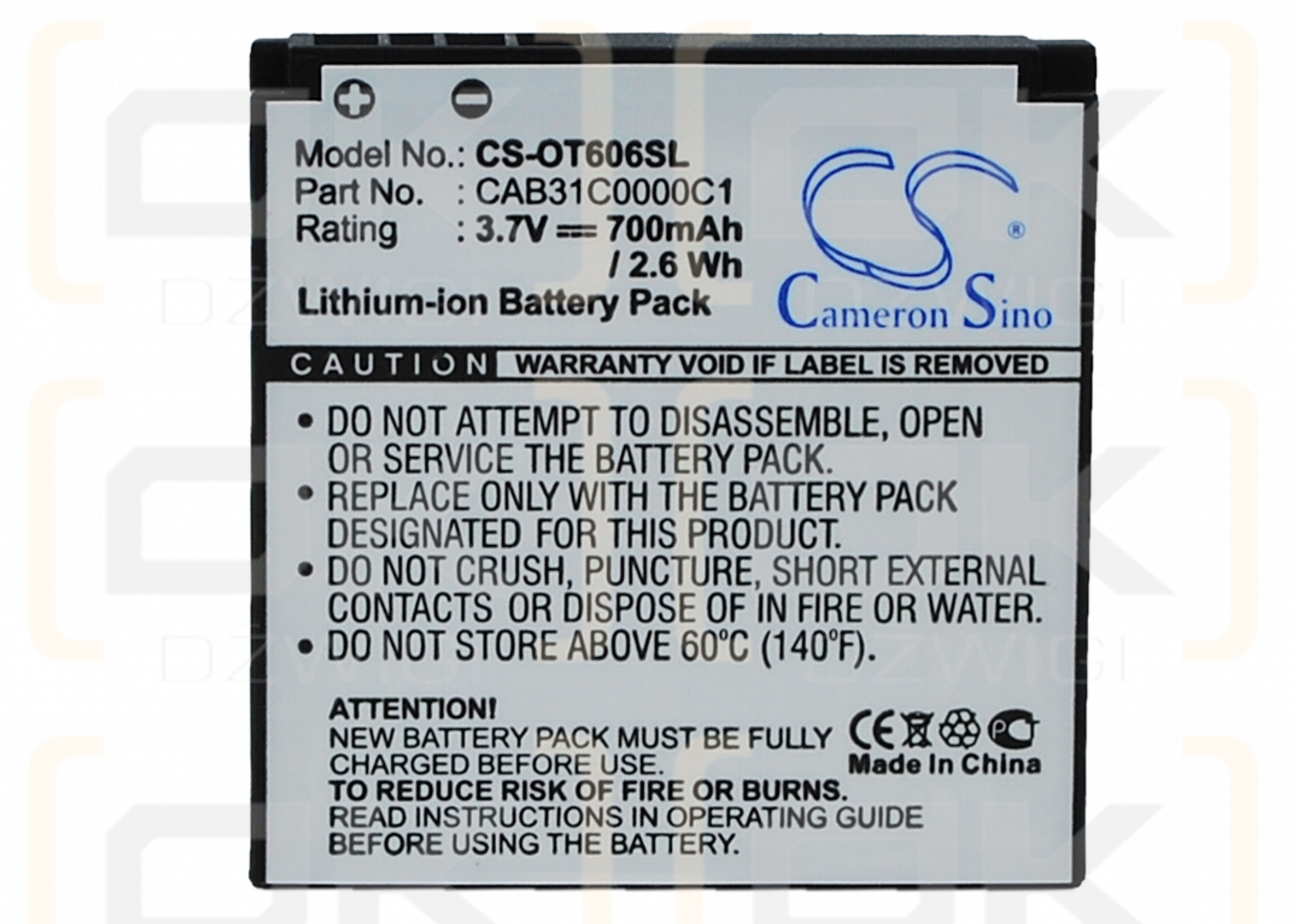 Alcatel OT-606 Sparq / CAB31C0000C1 700 mAh Li-Ion 3,7 V (Cameron Sino)