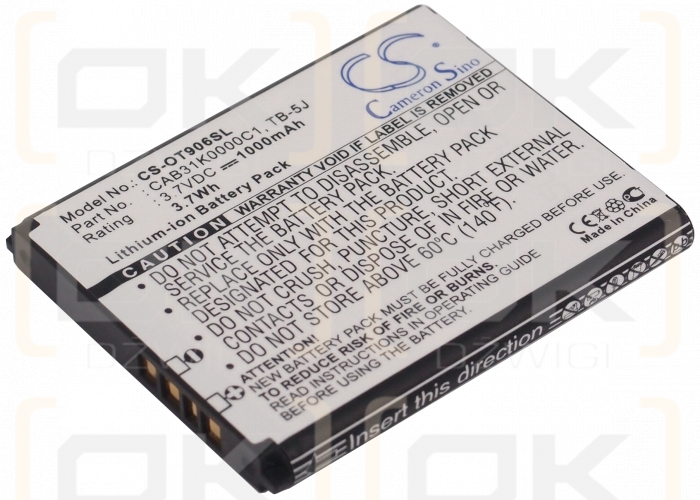 Alcatel One Touch 906 / CAB31K0000C1 1000 mAh Li-Ion 3,7 V (Cameron Sino)