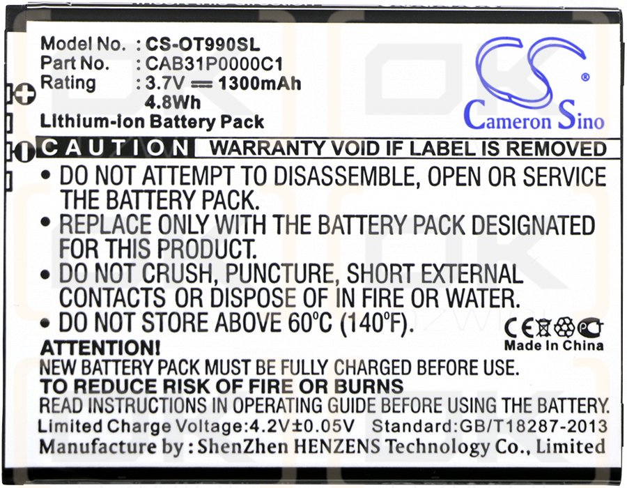 T-Mobile Move / CAB31P0000C1 1300mAh Li-ion 3.7V (Cameron Sino)