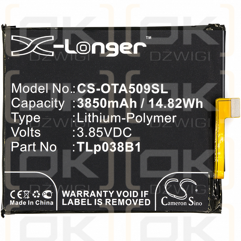 Alcatel 3V 5032W / TLp038B1 3850mAh Li-Polymer 3,85V (Cameron Sino)