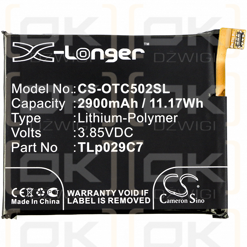 Alcatel OT-5026J / TLp029C7 2900 mAh Li-Polymer 3,85 V (Cameron Sino)