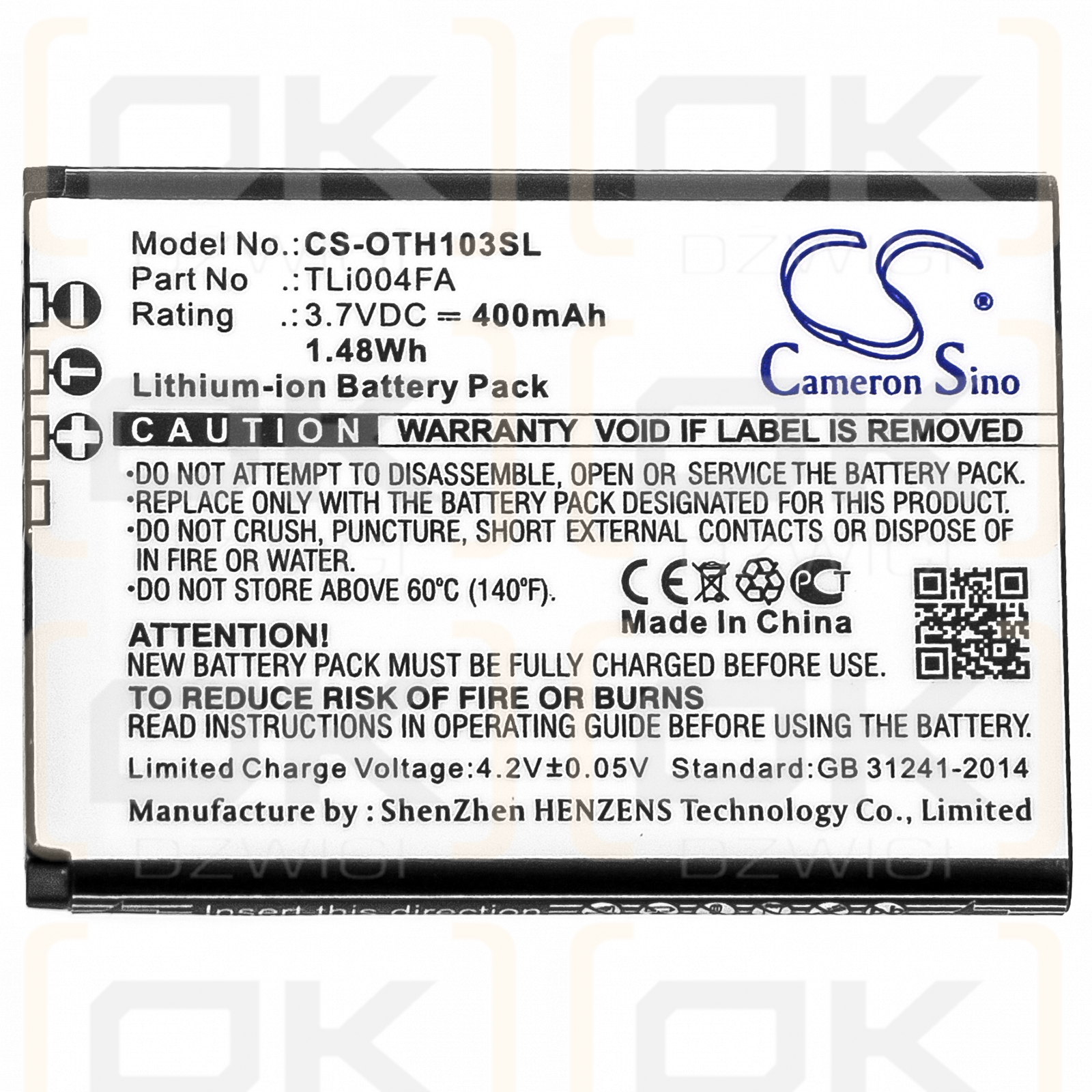 Alcatel OT-1013X / TLi004FA 400 mAh Li-Ion 3,7 V (Cameron Sino)