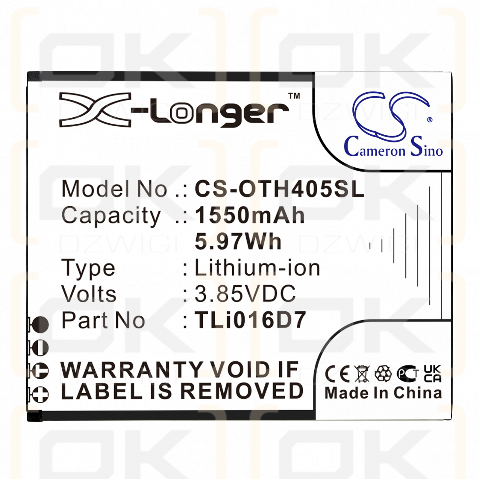 Alcatel OT-4055J / TLi016D7 1550 mAh Li-Ion 3,85 V (Cameron Sino)