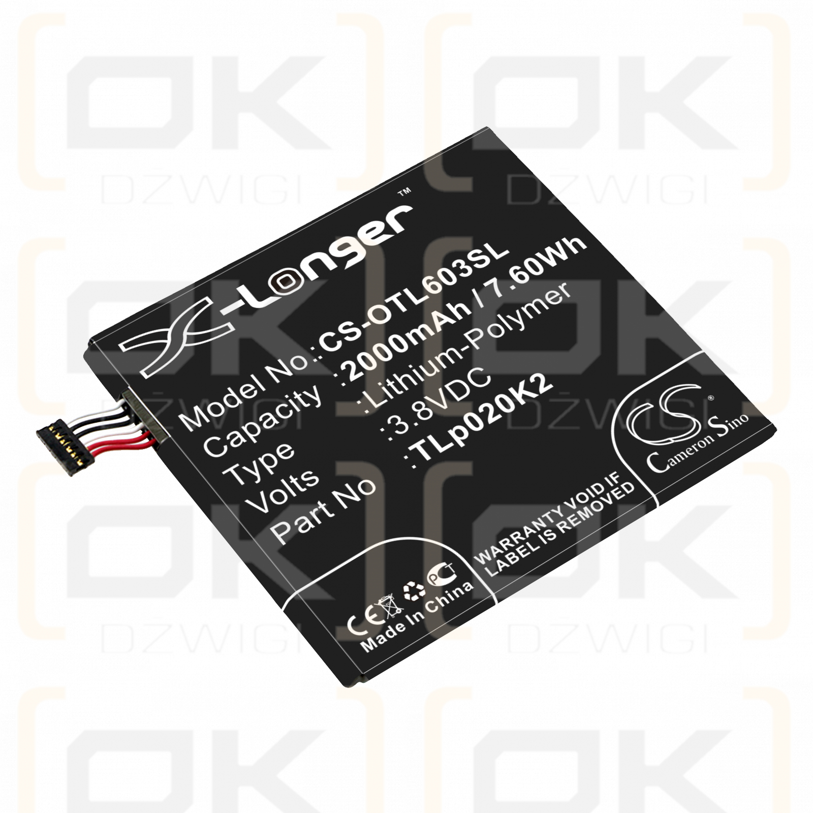 Alcatel OT-6039Y / TLp020K2 2000 mAh Li-Polymer 3,8 V (Cameron Sino)