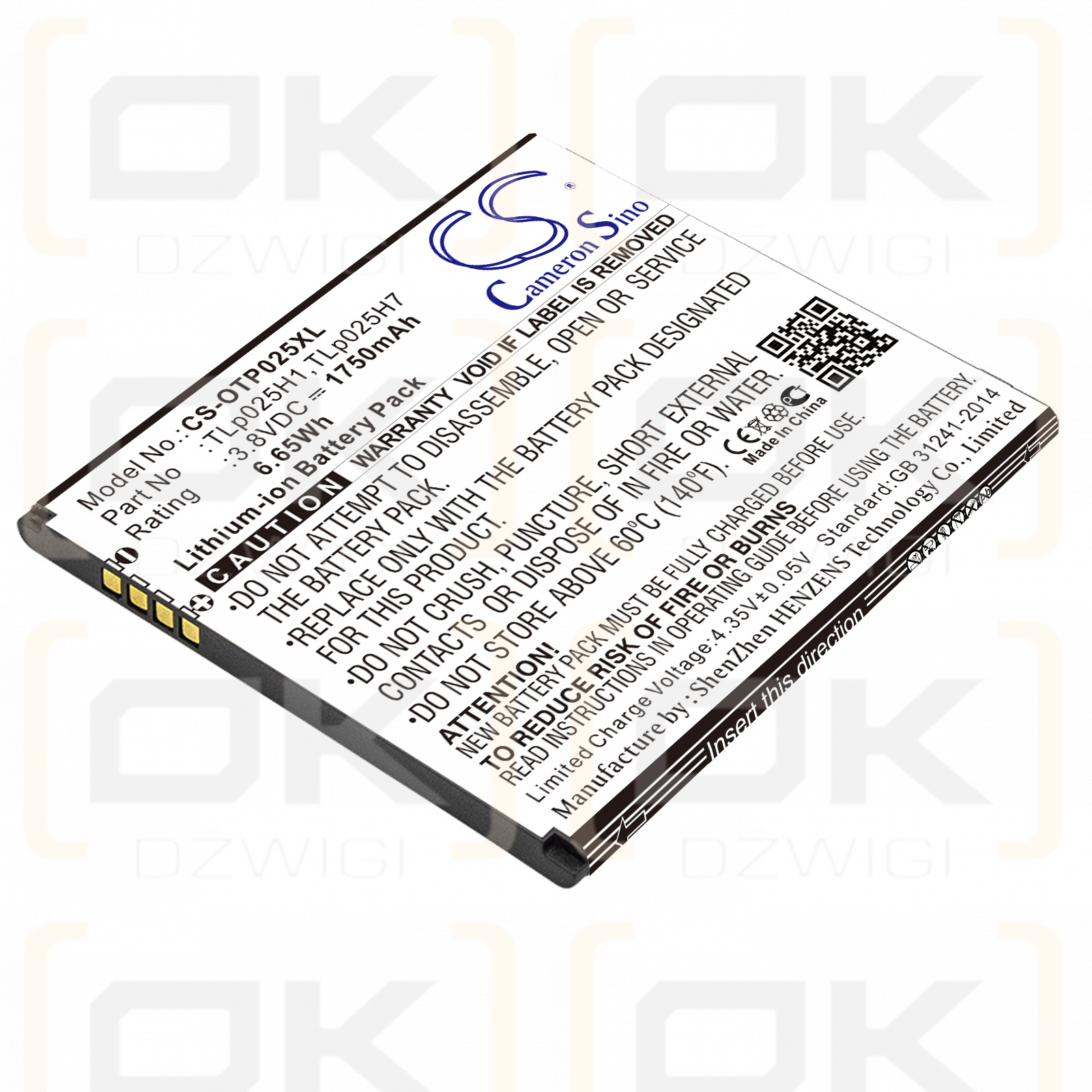 Alcatel OT-5051D / TLp025H1 1750 mAh Li-Ion 3,8 V (Cameron Sino)