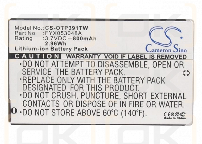 Batería Oregon Scientific TP393 / FYX053048A de iones de litio de 800 mAh y 3,7 V (Cameron Sino)