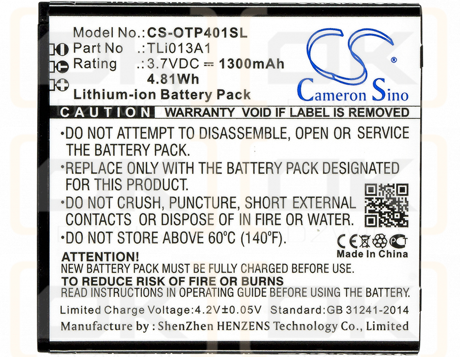 Alcatel OT-4017X / TLi013A1 1300 mAh Li-Ion 3,7 V (Cameron Sino)