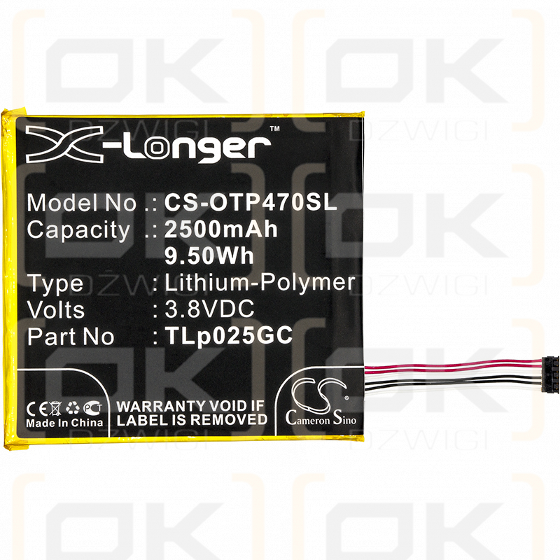 Alcatel OT-8063 / TLp025GC 2500 mAh Li-Polymer 3,8 V (Cameron Sino)