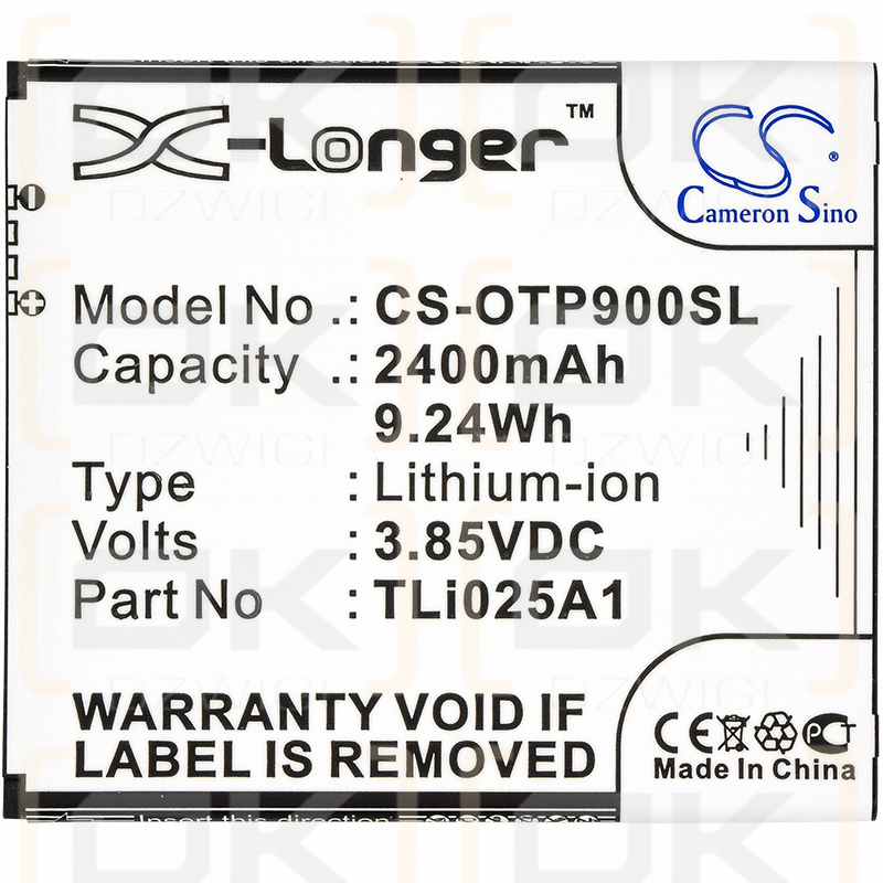 Alcatel OT-9001X / TLi025A1 2400 mAh Li-Ion 3,85 V (Cameron Sino)