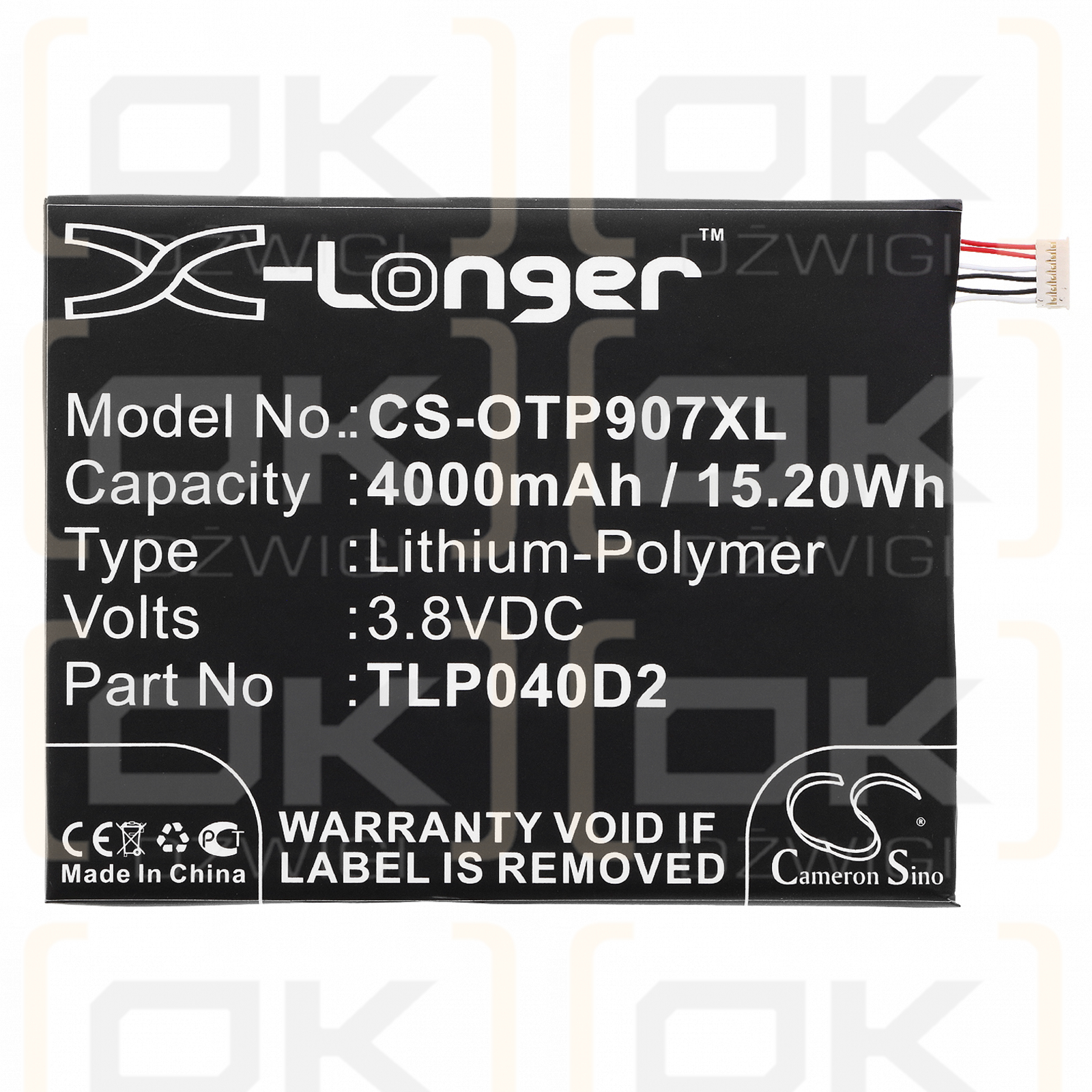 Alcatel OT-9007 / TLP040D2 4000 mAh Li-Polymer 3,8 V (Cameron Sino)