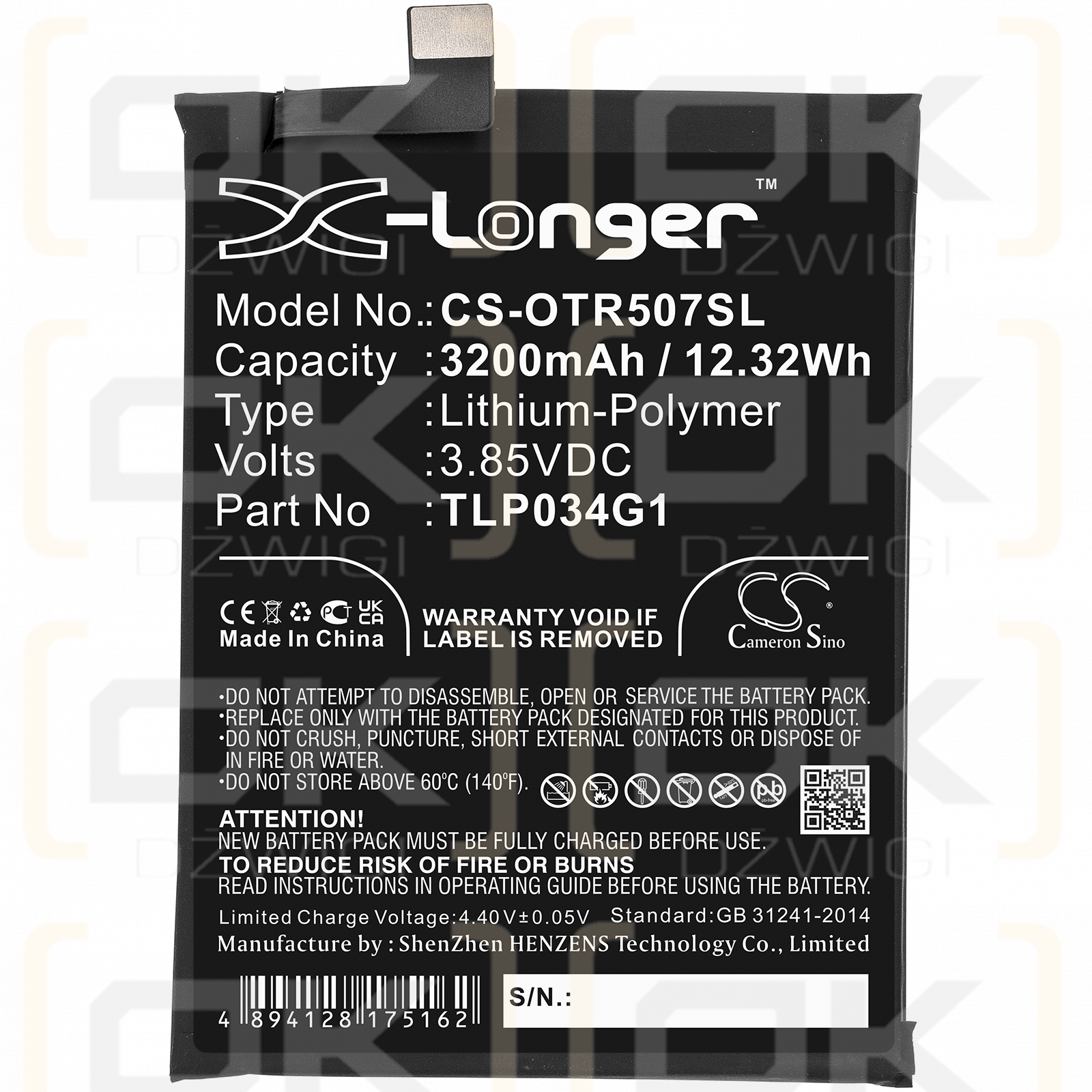 Alcatel OT-5007S / TLP034G1 3200 mAh Li-Polymer 3,85 V (Cameron Sino)