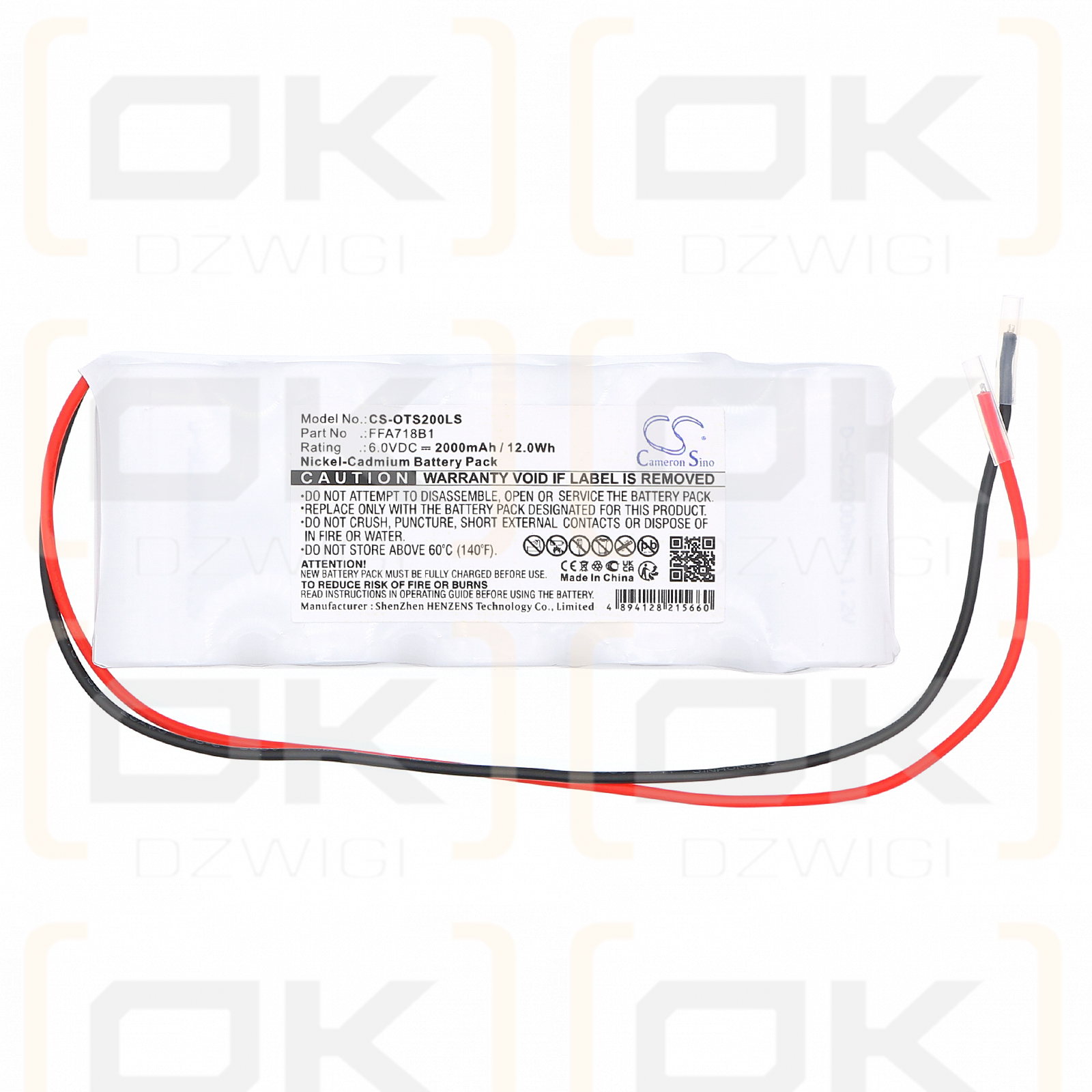 OTIS Emergency power supply ECU 2 / FFA718B1 2000mAh Ni-CD 6.0V (Cameron Sino)