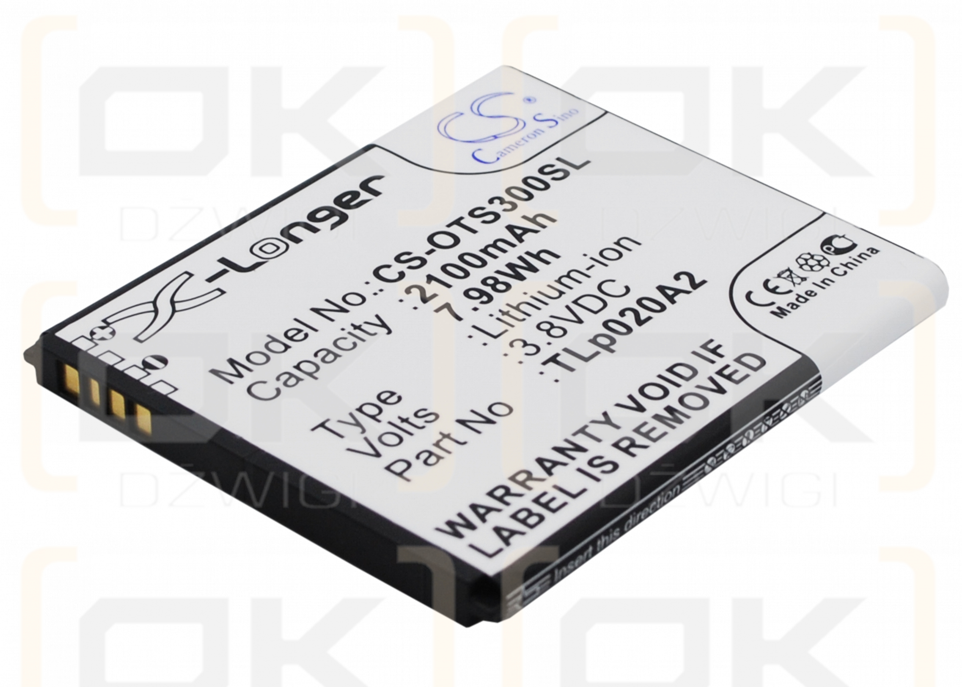 Alcatel 5065W-2DALUS2 / TLp020A2 2100 mAh Li-Ion 3,8 V (Cameron Sino)