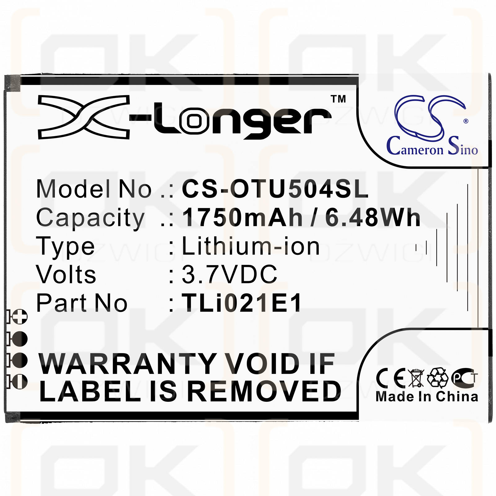 Alcatel U5 HD / TLi021E1 1750mAh Li-ion 3.7V (Cameron Sino)