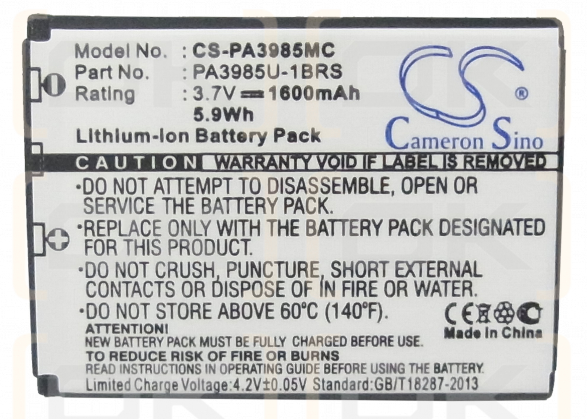 Toshiba Camileo X416 HD / PA3985 1600mAh Li-ion 3.7V (Cameron Sino)