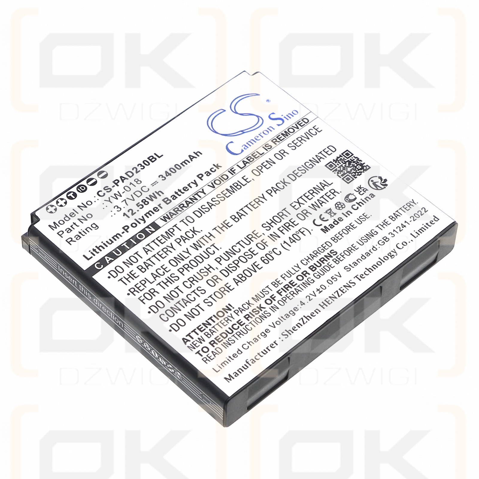 Pax D230 / YW-018 3400mAh Li-Polymer 3.7V (Cameron Sino)