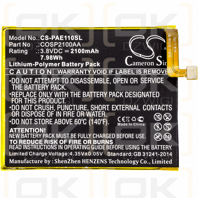 Panasonic Eluga S / COSP2100AA 2100 mAh Li-Polymer 3,8 V (Cameron Sino)