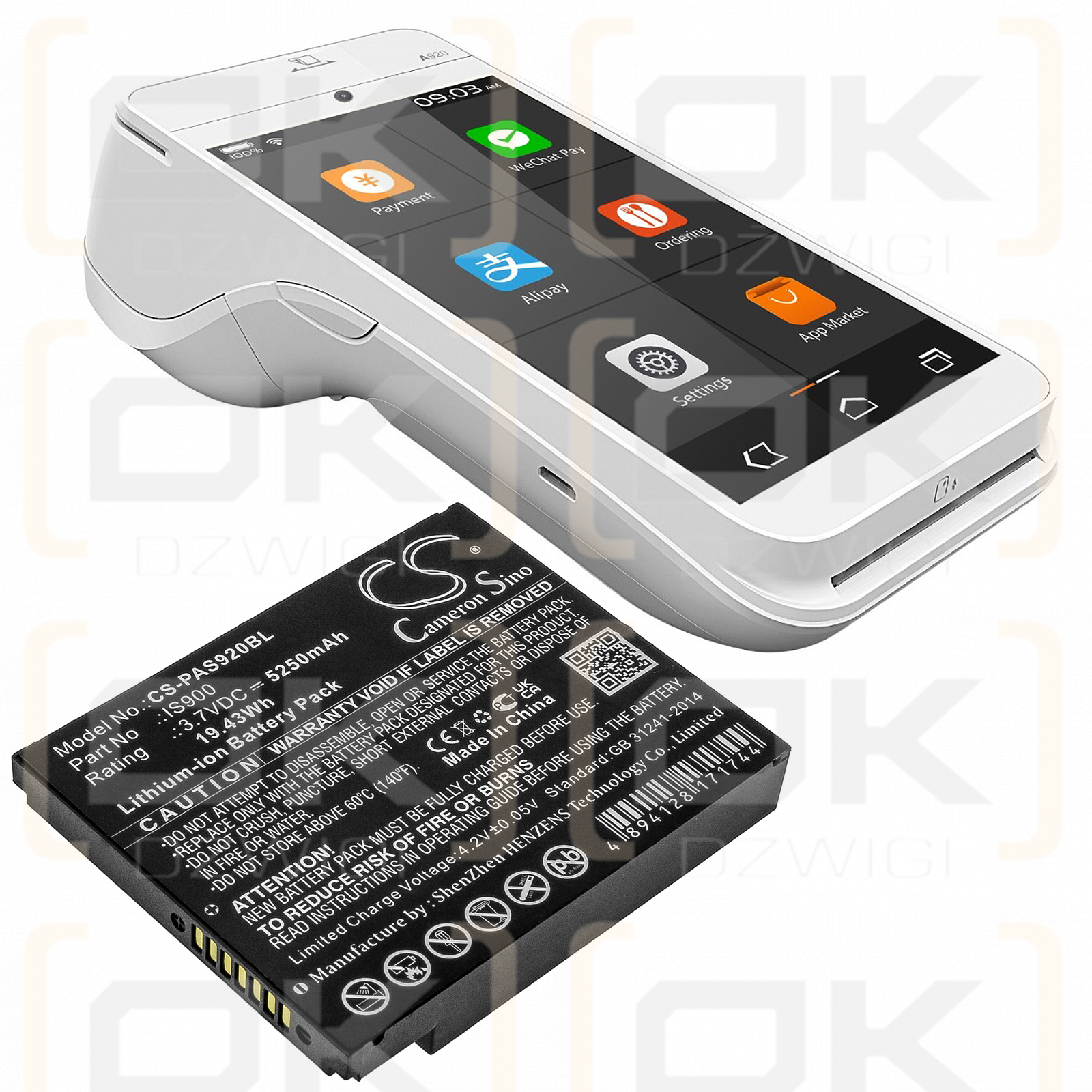 Pax A920C / IS900 5250 mAh Li-Ion 3,7 V (Cameron Sino)