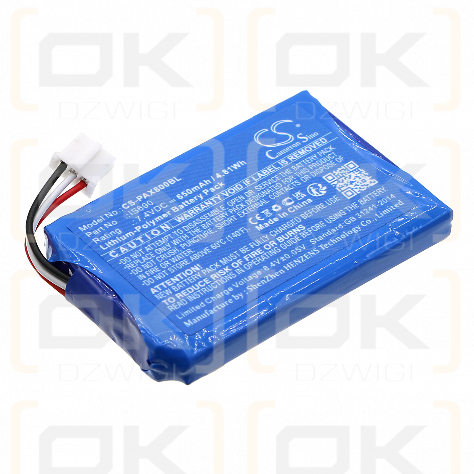 Pax Q80 / IS690 650mAh Li-Polímero 7.4V (Cameron Sino)