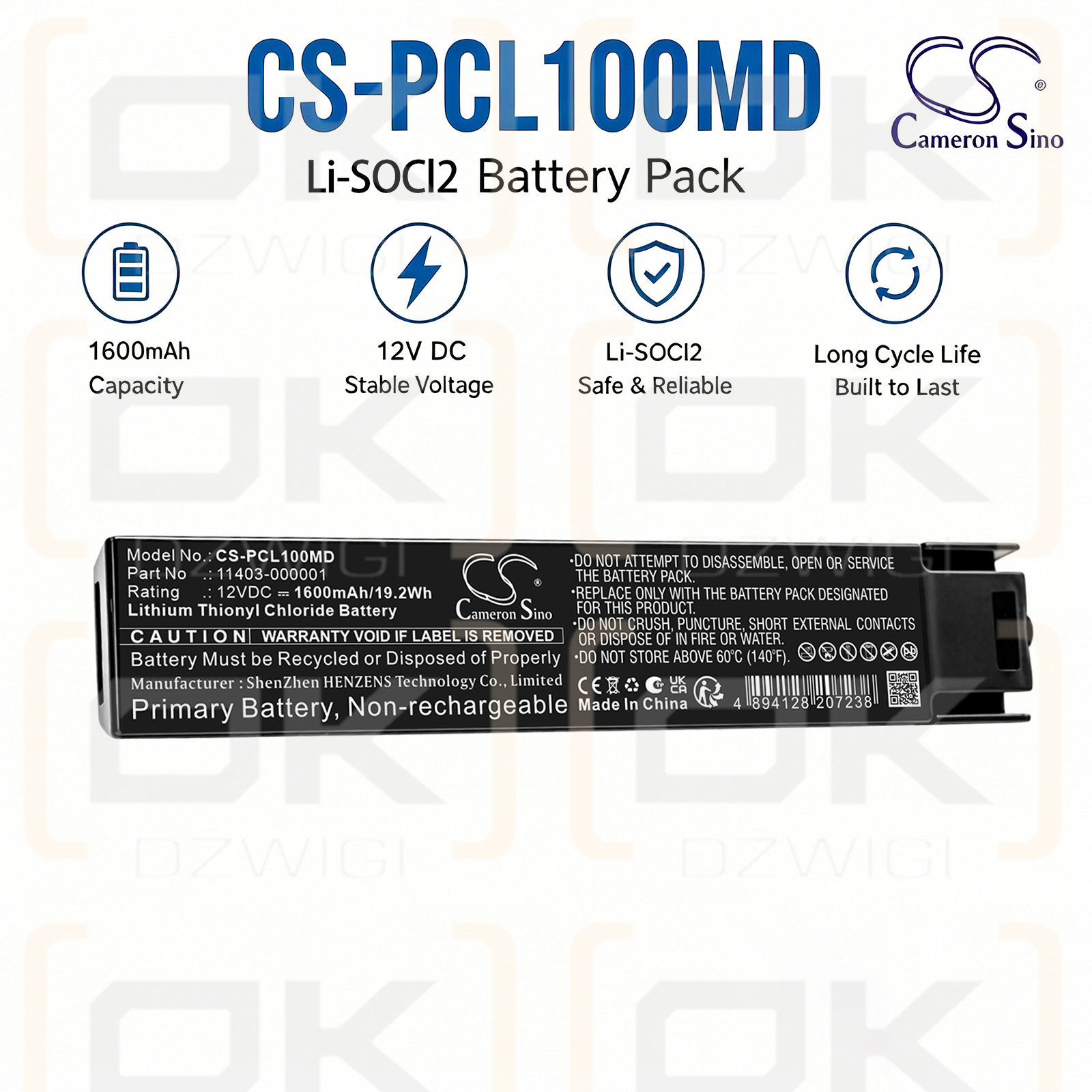 Bateria zamienna do Physio-Control Express Charge-Pak / 3200727-005 1600 mAh Li-SOCl2 12 V (Cameron Sino)