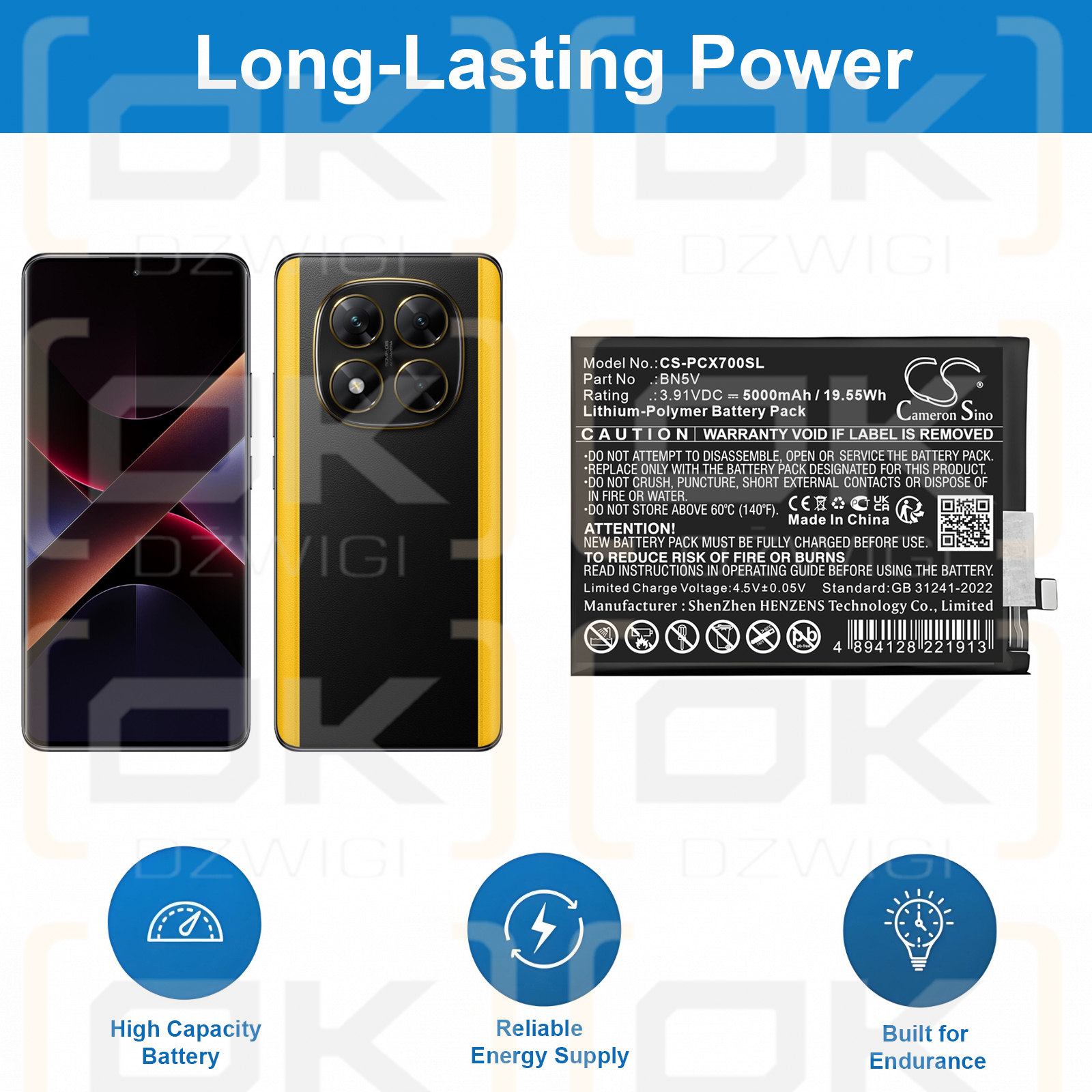 POCO X7 / BN5V 5000 mAh Li-Polymer 3,91 V (Cameron Sino)