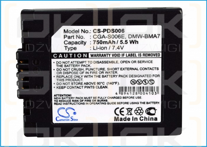 Panasonic Lumix DMC-FZ30EE-S / CGA-S006 750mAh Li-ion 7.4V (Cameron Sino)