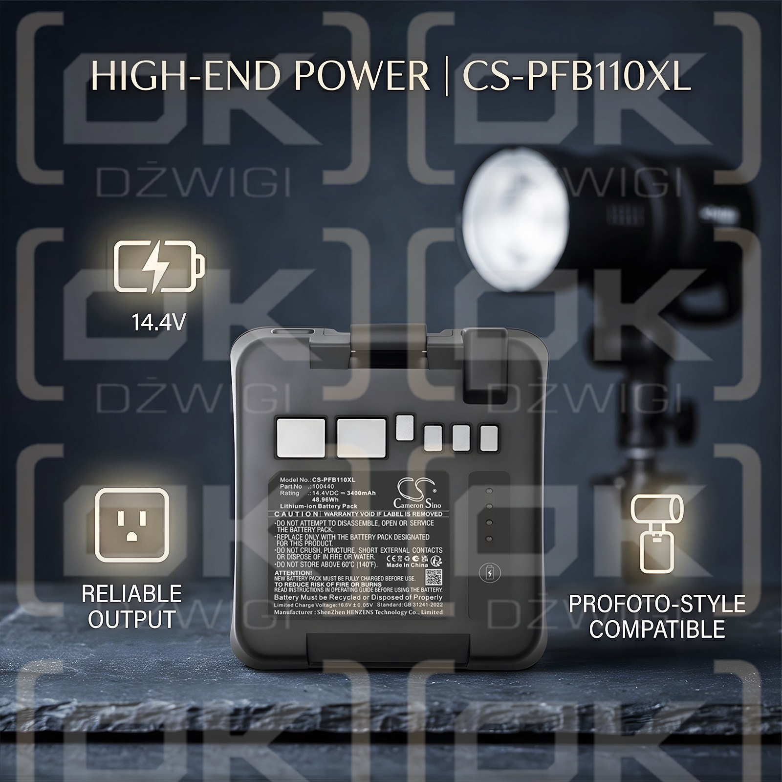 Batería de repuesto para Profoto Monolight B10X Plus / 100440 3400 mAh Li-ion 14.4 V (Cameron Sino)