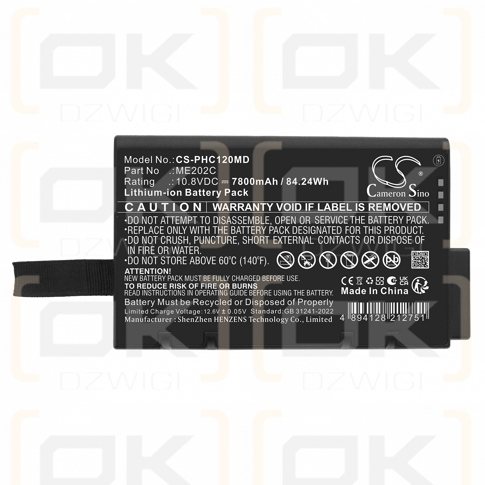 Batería de repuesto para Philips Efficia CM12 / ME202C, 7800 mAh, iones de litio, 10,8 V (Cameron Sino)