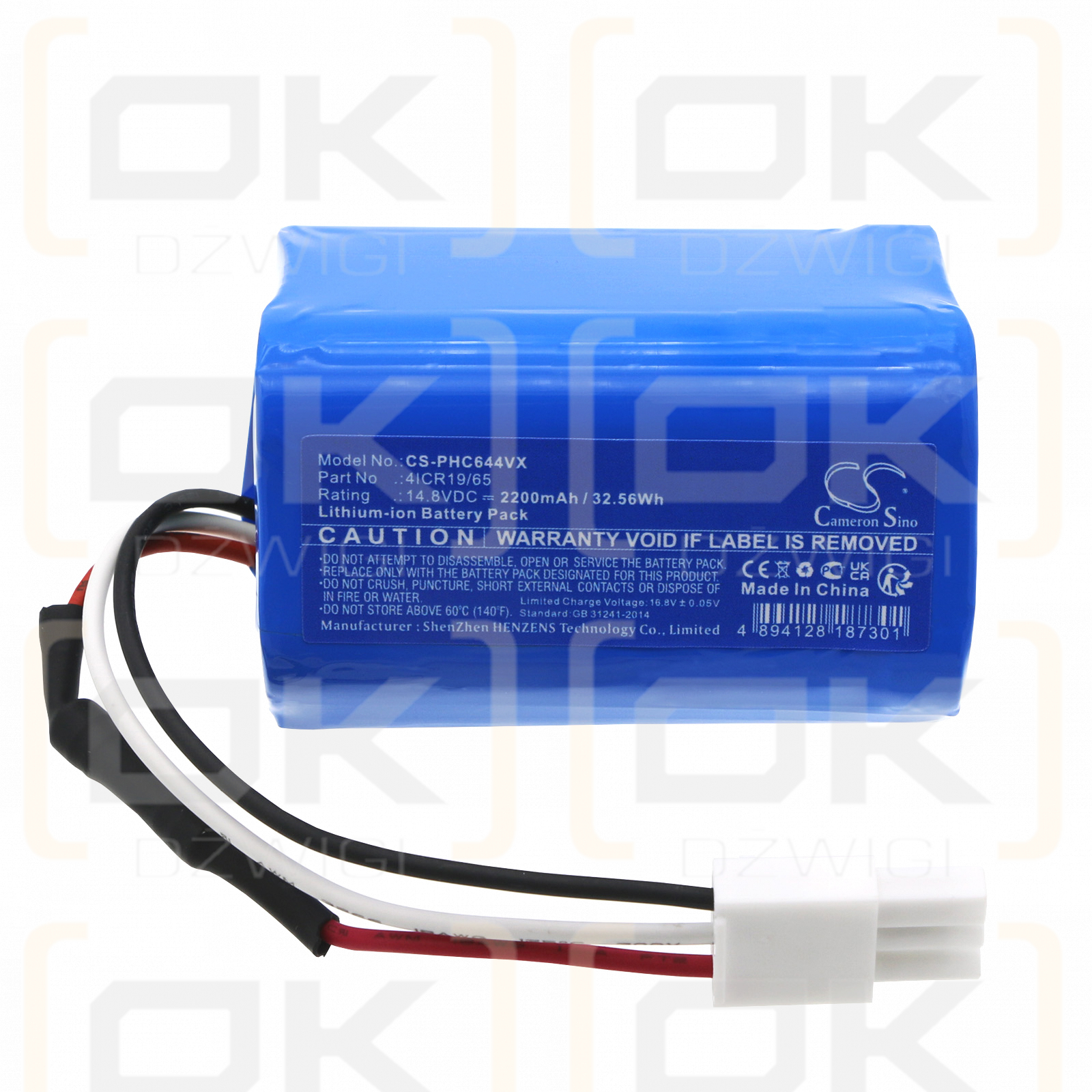 Philips FC6400/81 / 4ICR19/65 2200 mAh Li-Ion 14,8 V (Cameron Sino)