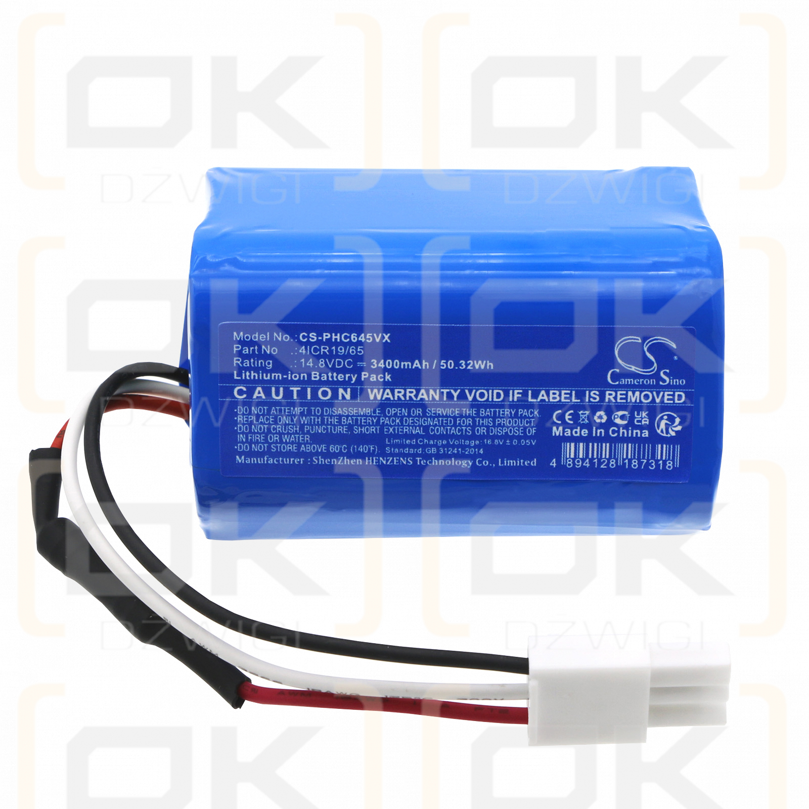 Philips FC6400/81 / 4ICR19/65 3400 mAh Li-Ion 14,8 V (Cameron Sino)